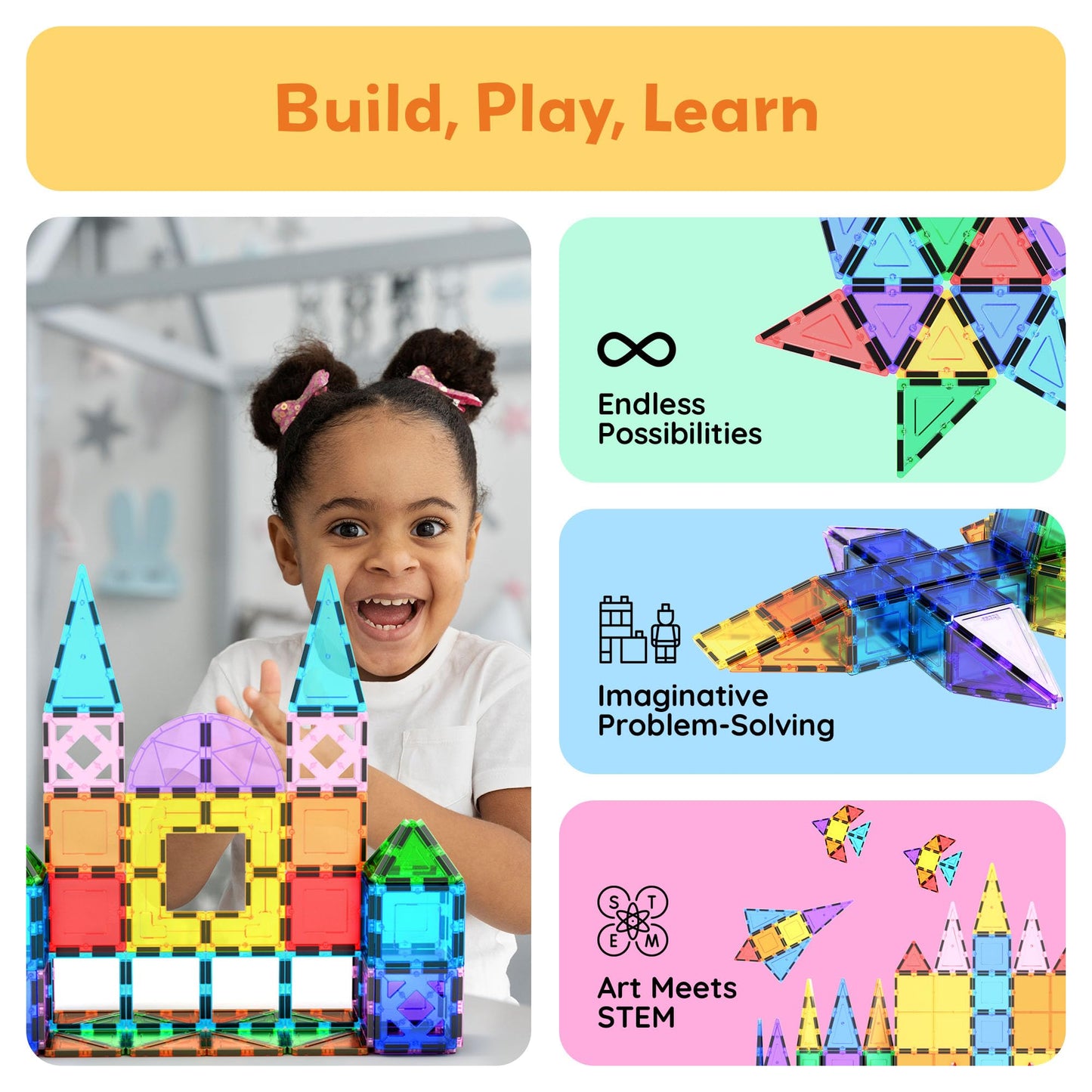 PicassoTiles PT152 Magnetic Tiles 152pcs – Mirror Theme STEM Building Toys for Kids
