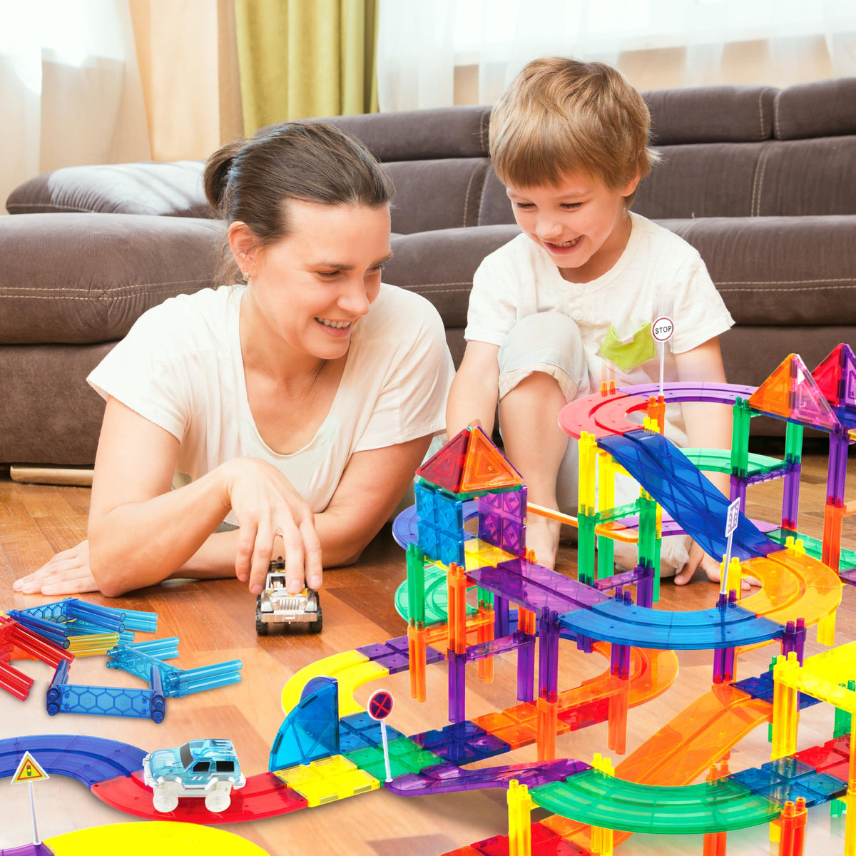 PicassoTiles 12 Piece Support Column Expansion for Magnetic Race Car Track | STEM Toy