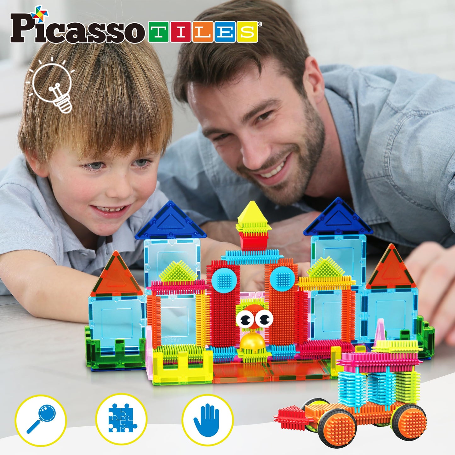 PicassoTiles Magnetic Tiles & Hedgehog 2-in-1 Set – STEM Building Toys for Ages 3+