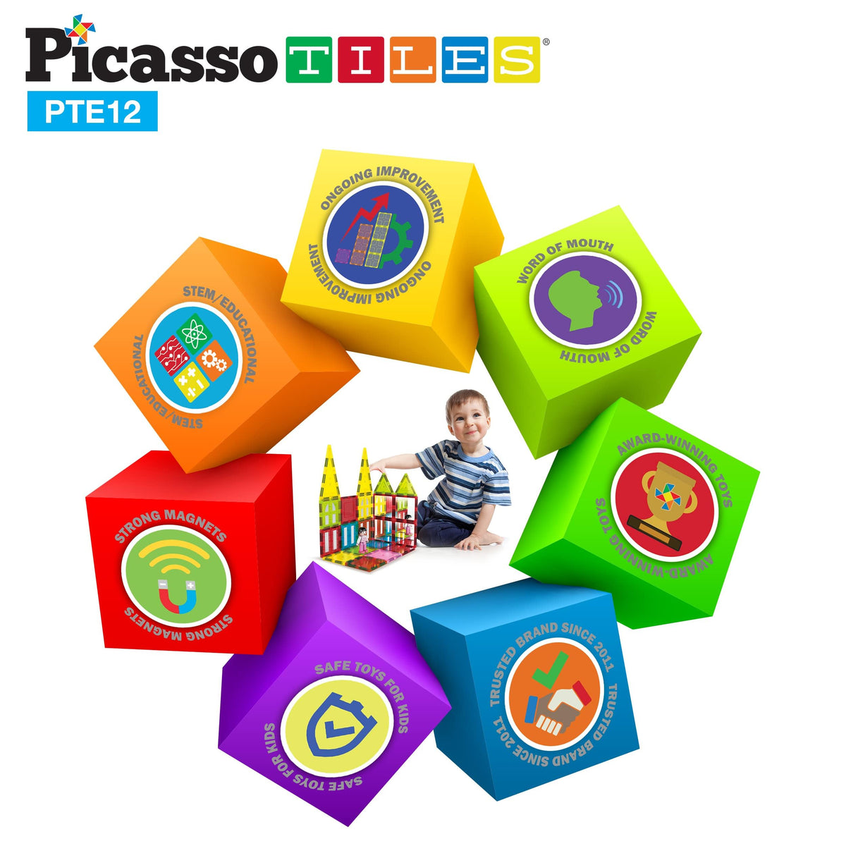 PicassoTiles Mirror Magnetic Building Tiles - 12-Piece Expansion Set for 3+ | Educational Magnetic Tiles