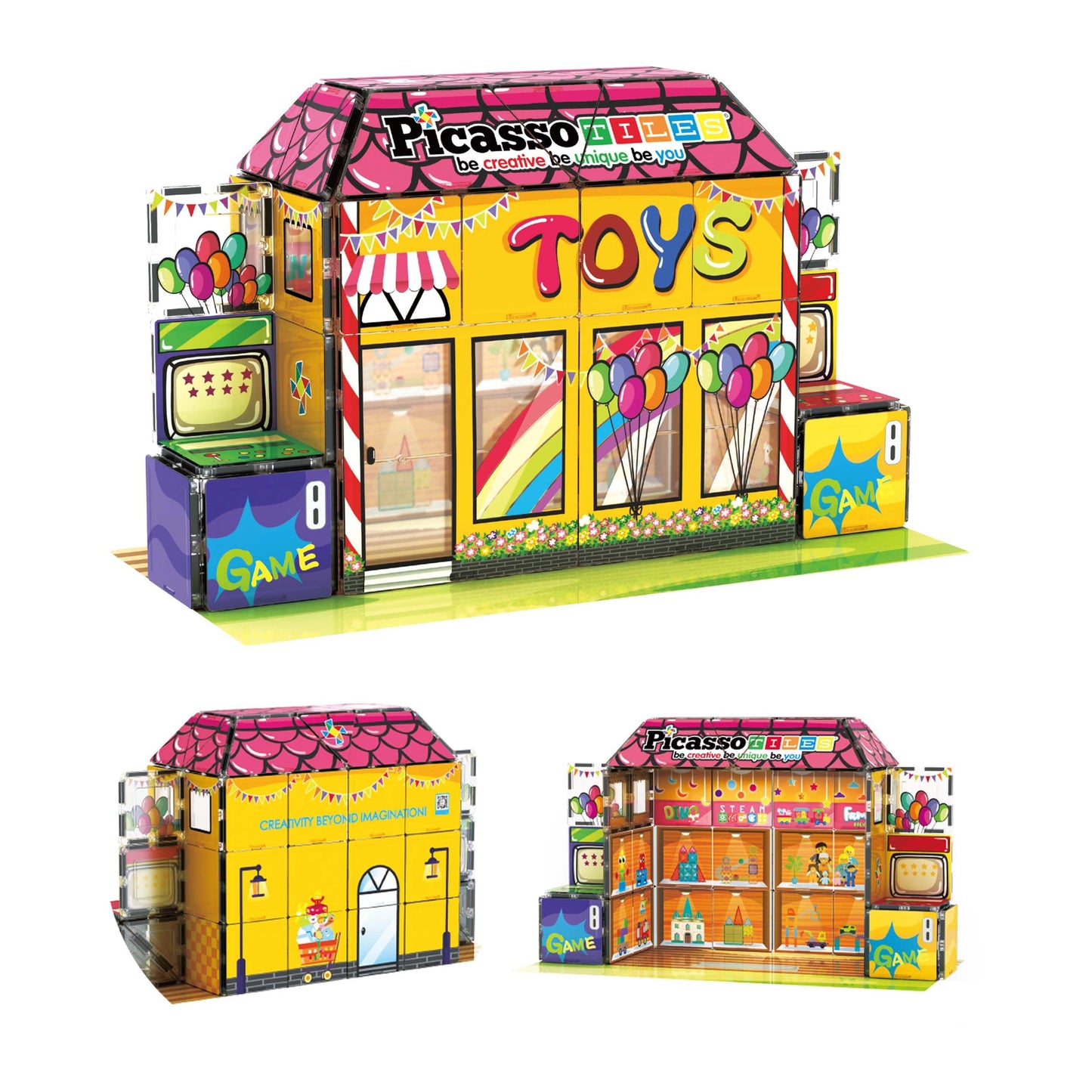 PicassoTiles 60pc Magnetic Toy Store Theme | Reconfigurable STEM Playset for Ages 3+ | PTQ50