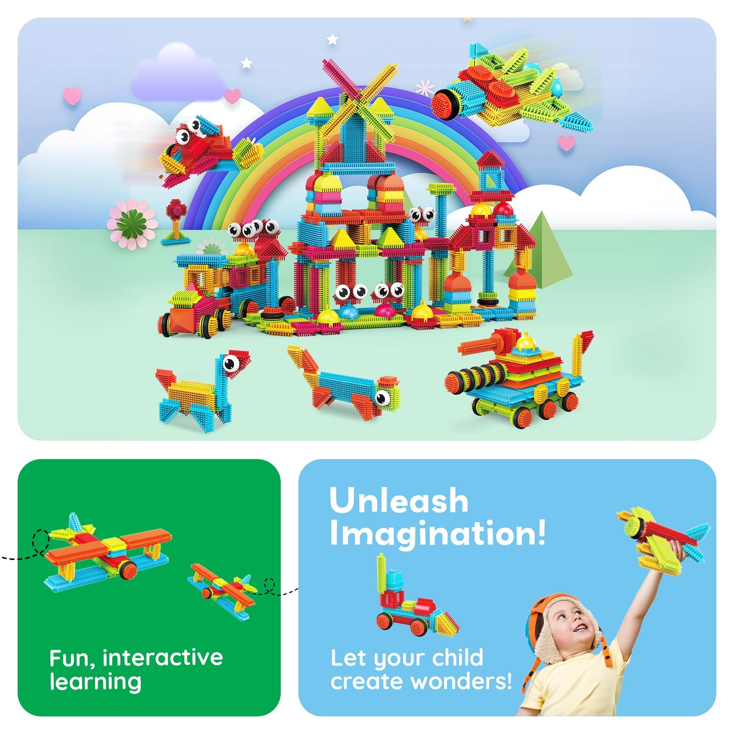 PicassoTiles Hedgehog Interlocking Blocks 240pcs | STEAM Building Set for Ages 3+