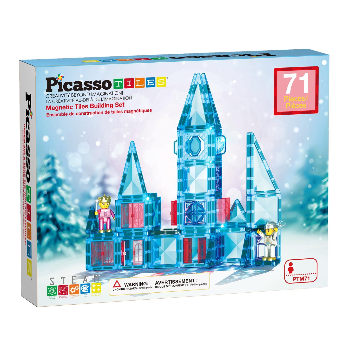 PicassoTiles 71pc Mini Diamond Series Winter Ice Theme Magnetic Tile Building Blocks PTM71 | Travel-Size STEM Toy