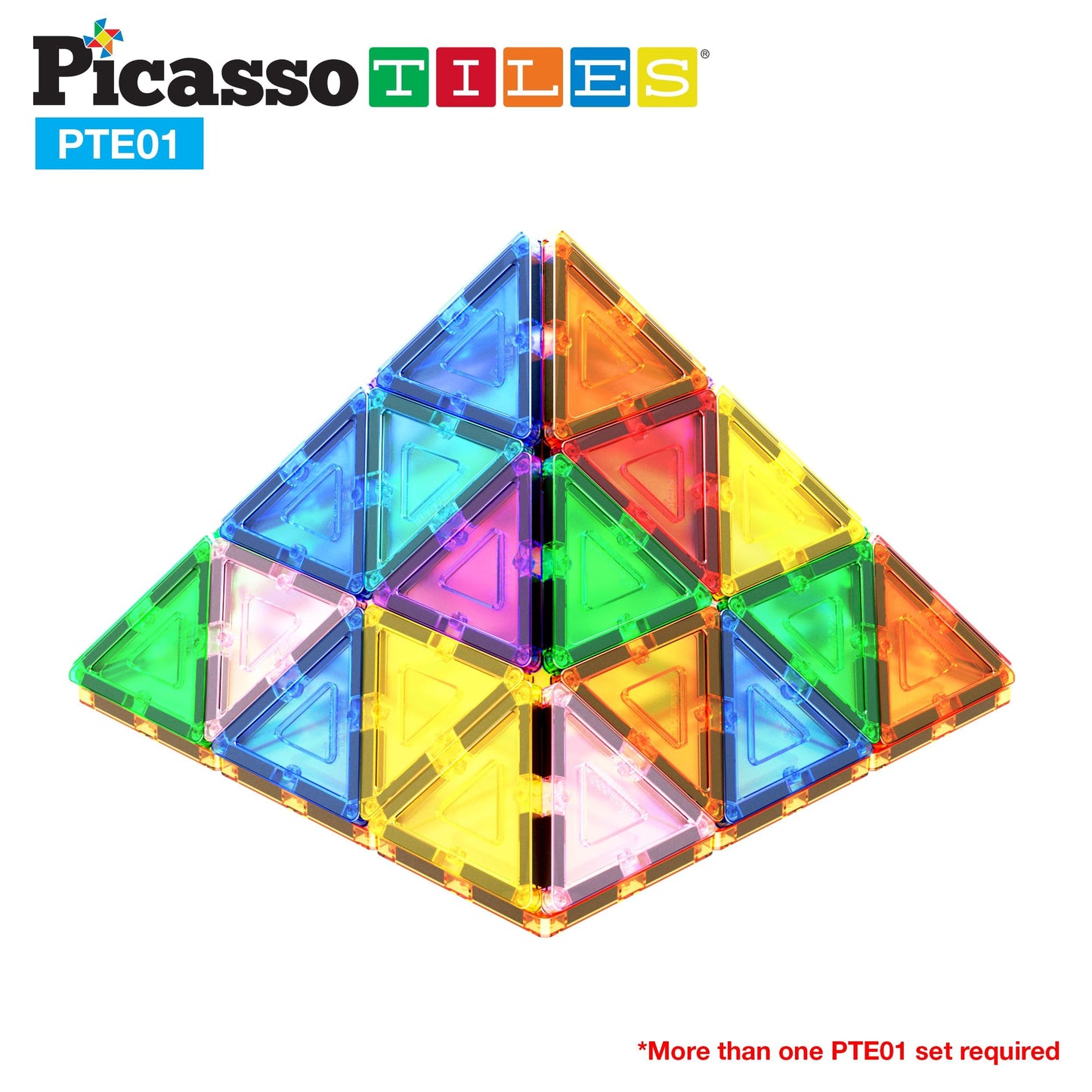 PicassoTiles Magnetic Triangle Tiles – Equilateral STEM Building Toy for Kids 3+