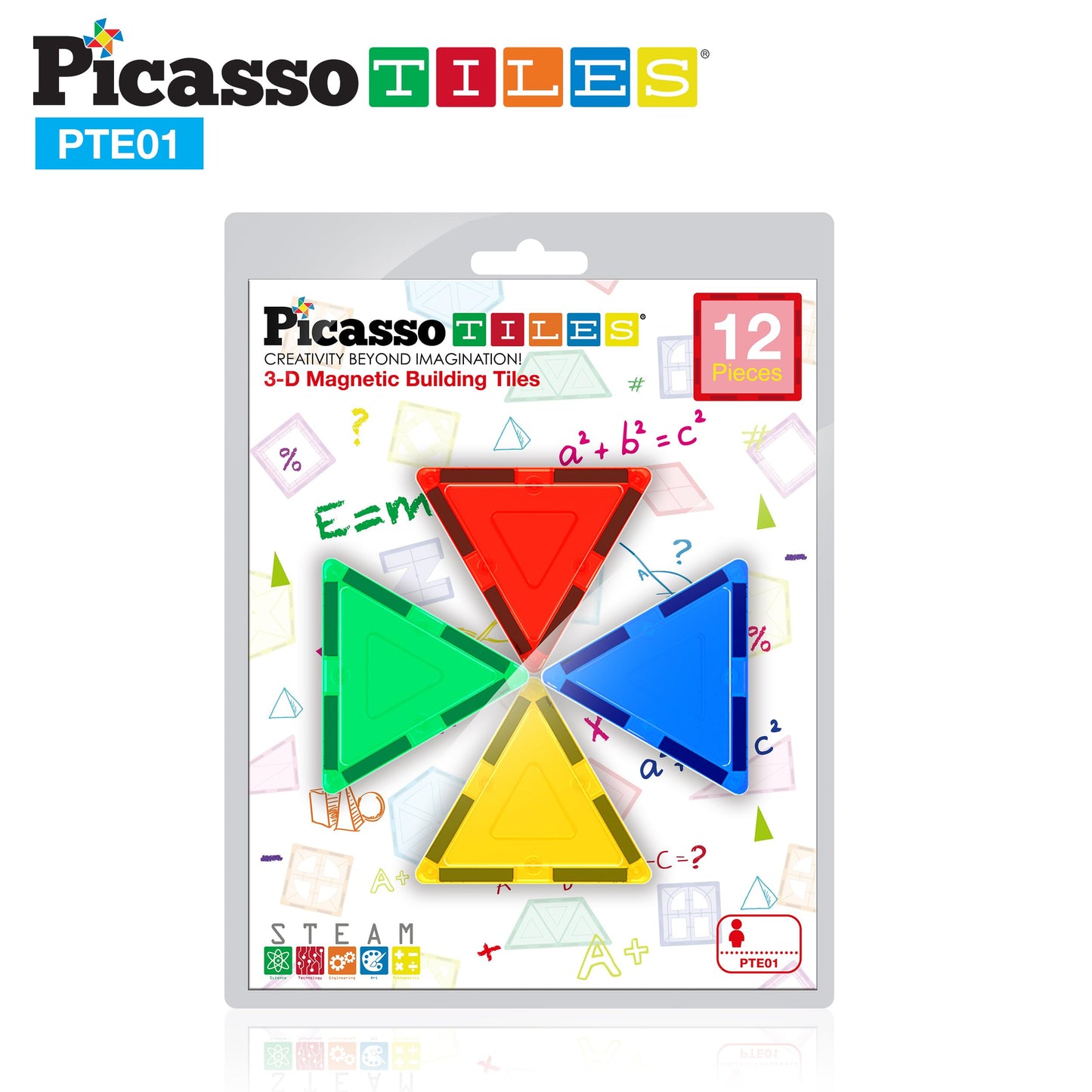 PicassoTiles Magnetic Triangle Tiles – Equilateral STEM Building Toy for Kids 3+