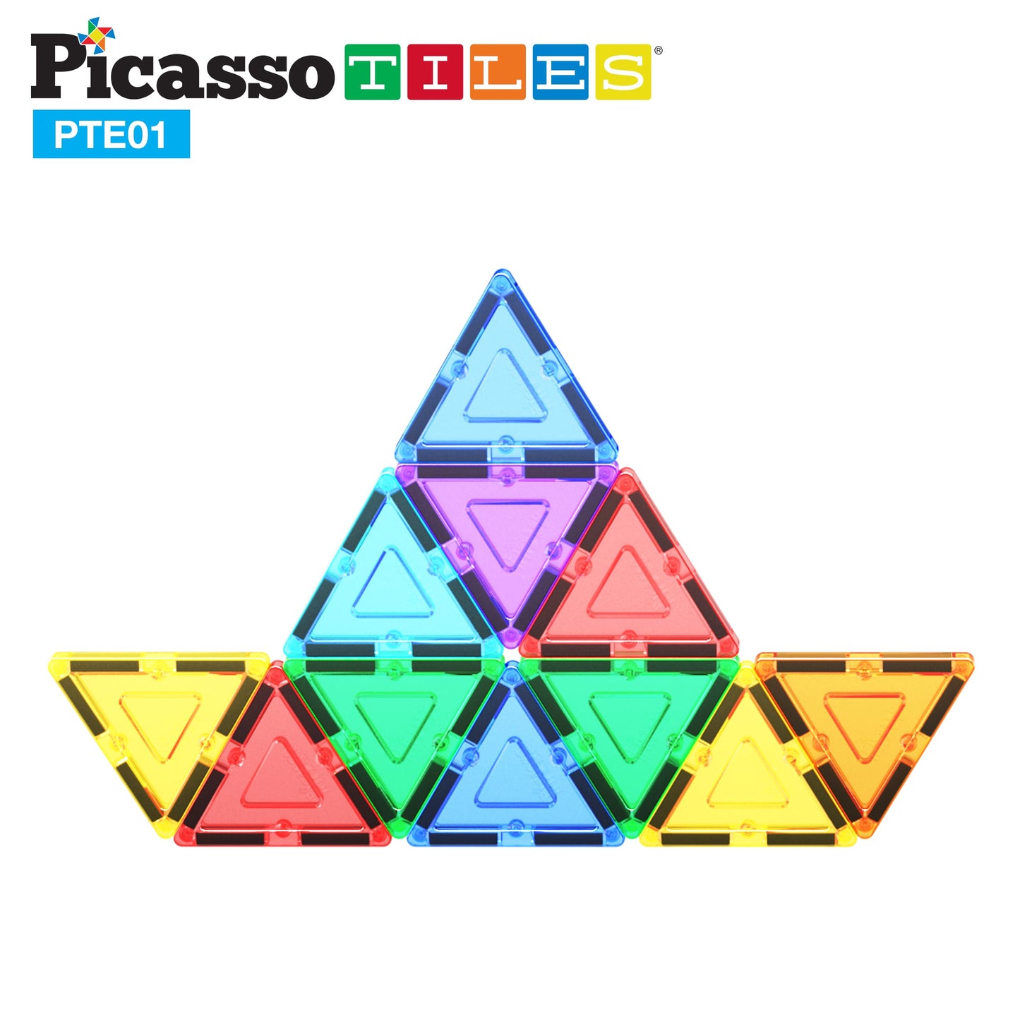 PicassoTiles Magnetic Triangle Tiles – Equilateral STEM Building Toy for Kids 3+