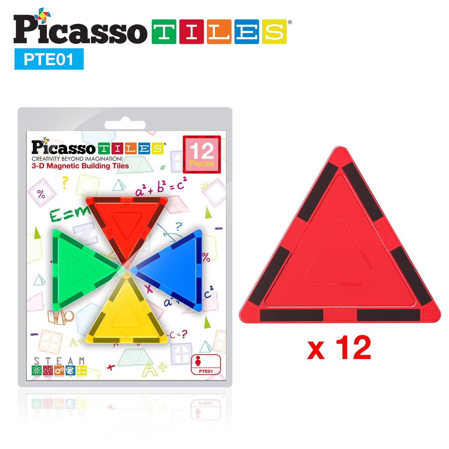 PicassoTiles Magnetic Triangle Tiles – Equilateral STEM Building Toy for Kids 3+