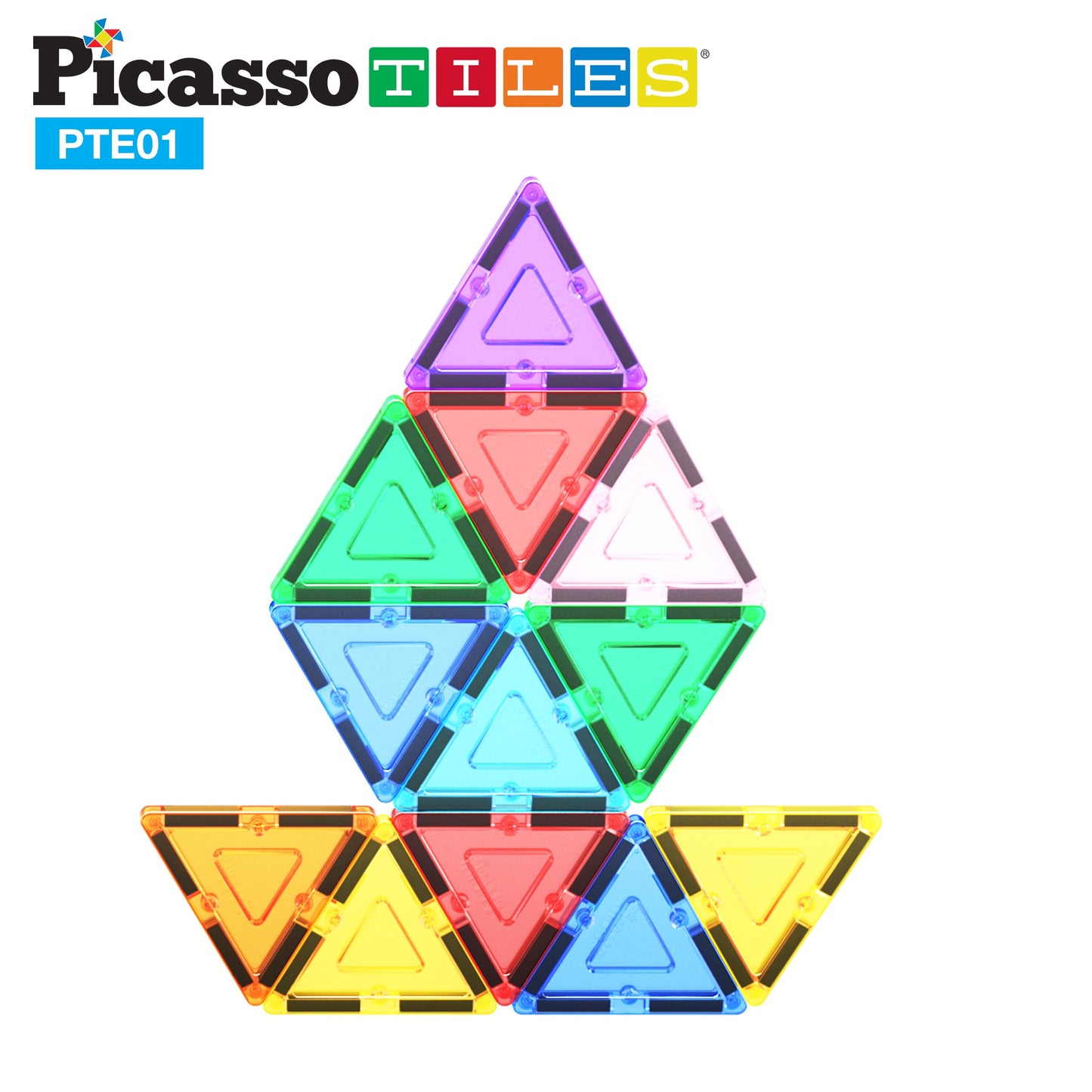 PicassoTiles Magnetic Triangle Tiles – Equilateral STEM Building Toy for Kids 3+
