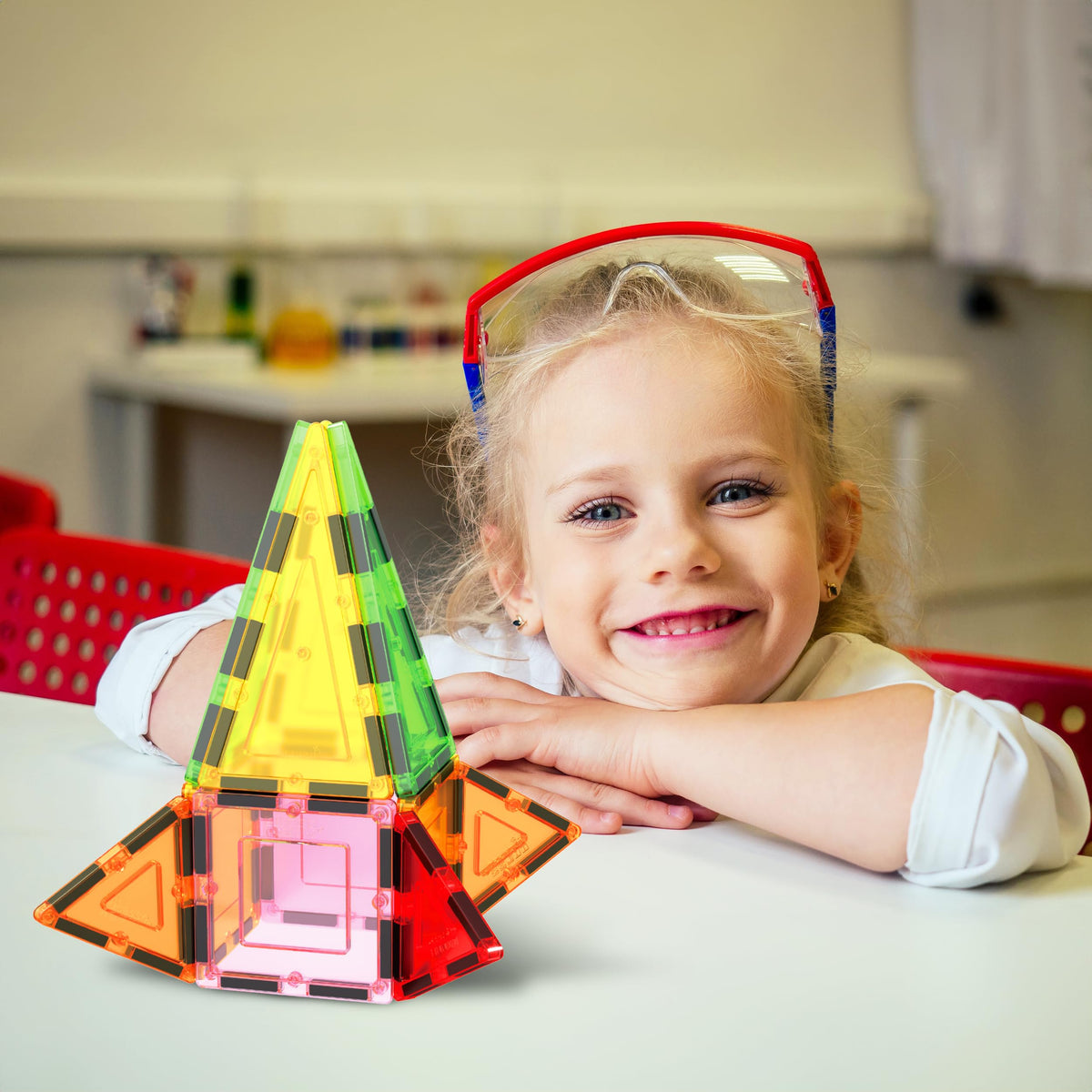 PicassoTiles Magnetic Tile Set — Squares & Triangles | STEM Construction Kit PB12 for Kids 3+