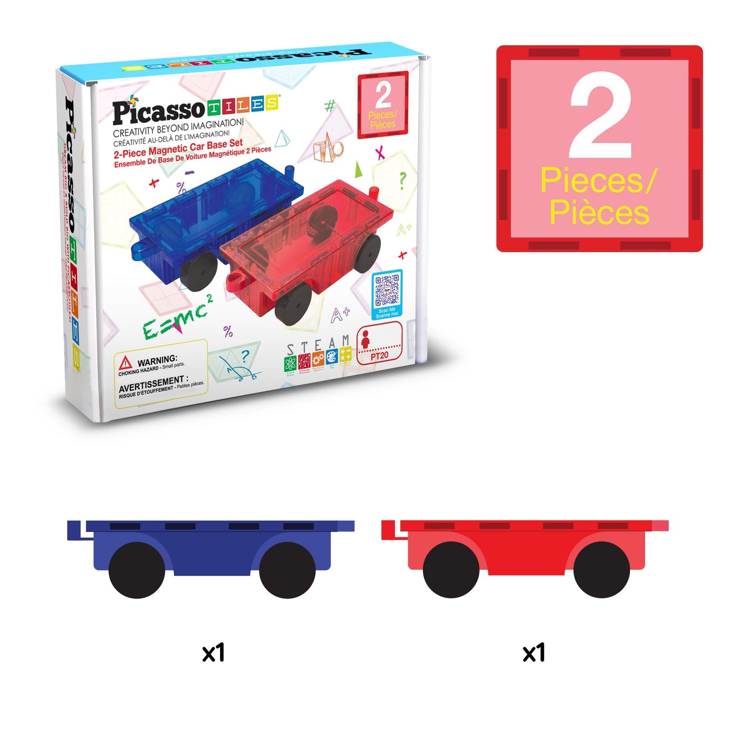 PicassoTiles 2 Piece Car Truck Construction Kit – Magnetic Blocks for STEM Learning, Reinforced Hitch & Long Bed