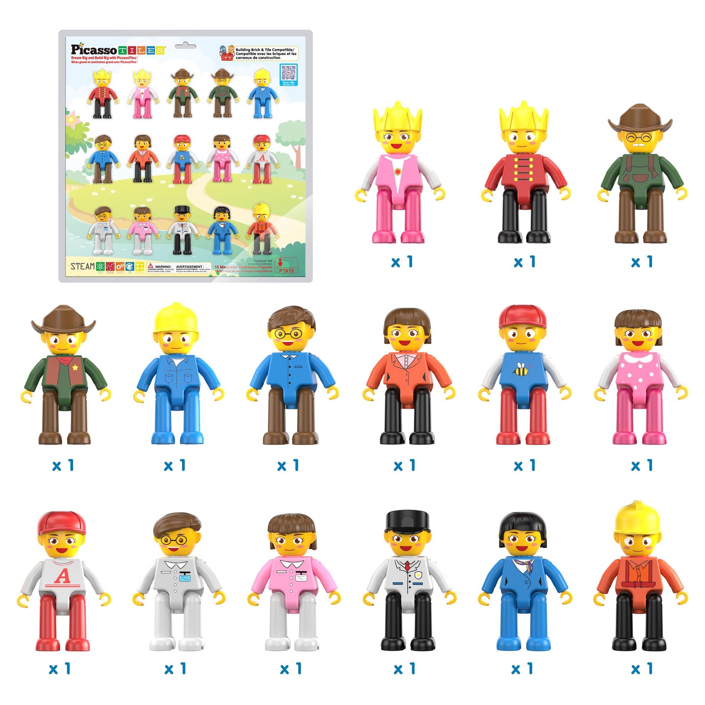 PicassoTiles Magnetic Figure Playset – 15pc Rotatable Characters for Creative Building & STEM Fun