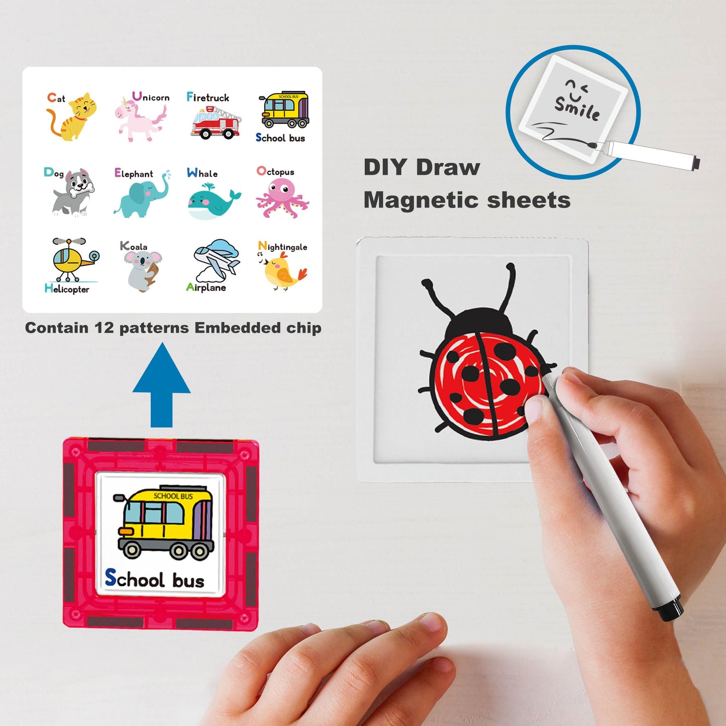 PicassoTiles 100pc Magnetic Tile Set with Carry Case – Car Base, 8 Characters, Whiteboard Markers | STEM Learning PB01