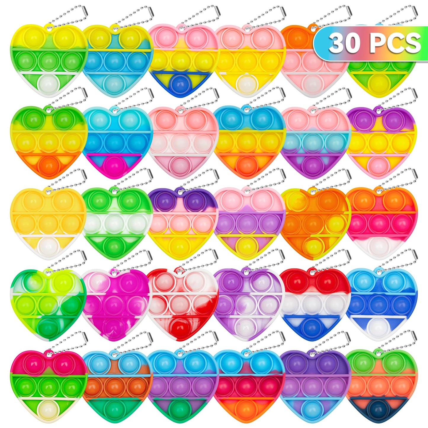 PICcircuit Pop Fidget Toys Bulk — 30 Pack Valentine Gifts for Kids | Classroom Favors