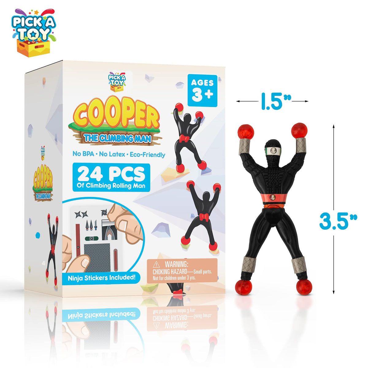 PICK A TOY 24 Sticky Wall-Climbing Ninjas with DIY Costume Stickers
