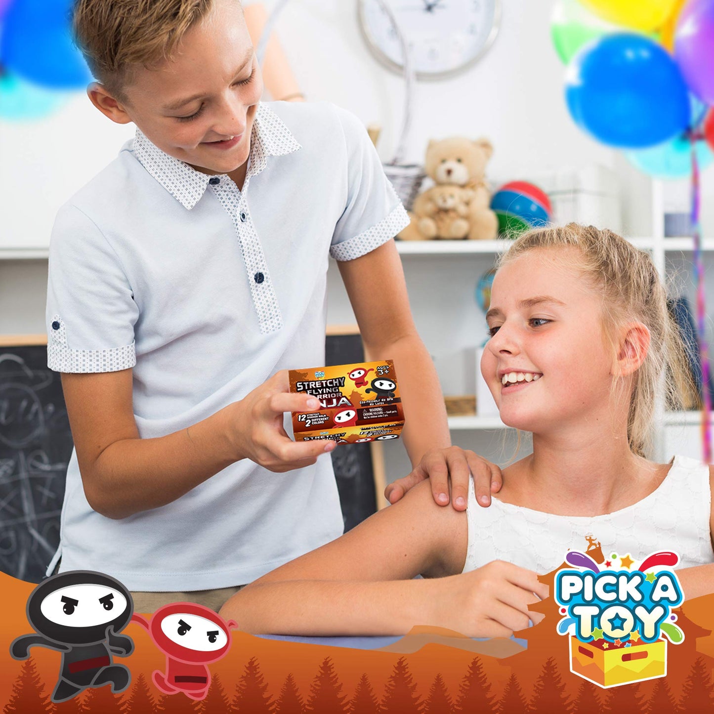PICK A TOY Ninja Toys - 12-Piece Stretchy Flying Ninjas Slingshots for Parties