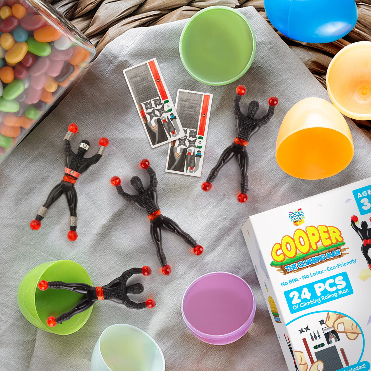 PICK A TOY 24 Sticky Wall-Climbing Ninjas with DIY Costume Stickers