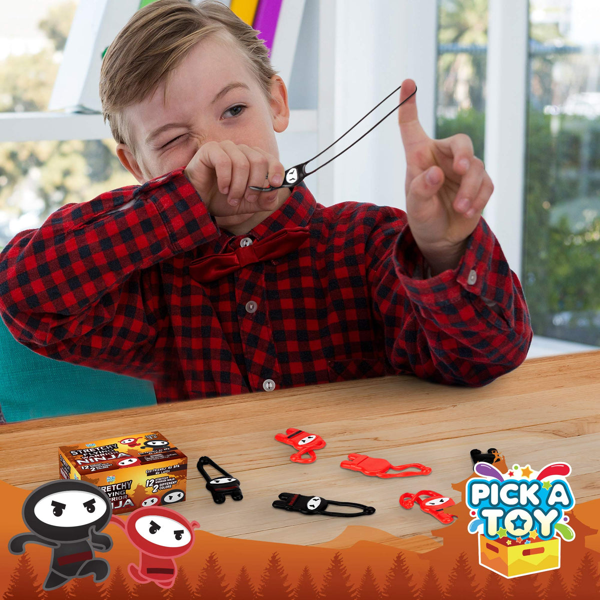 PICK A TOY Ninja Toys - 12-Piece Stretchy Flying Ninjas Slingshots for Parties