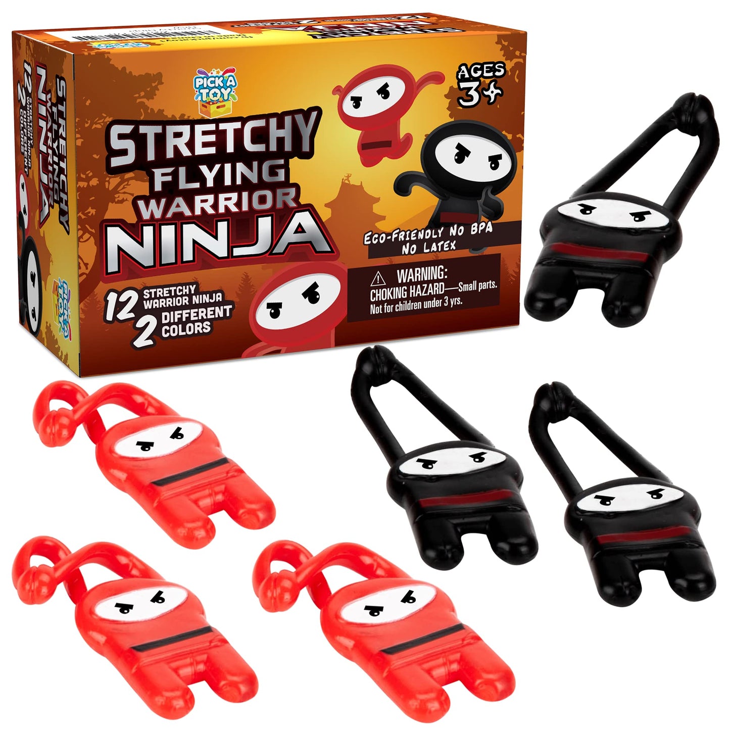PICK A TOY Ninja Toys - 12-Piece Stretchy Flying Ninjas Slingshots for Parties