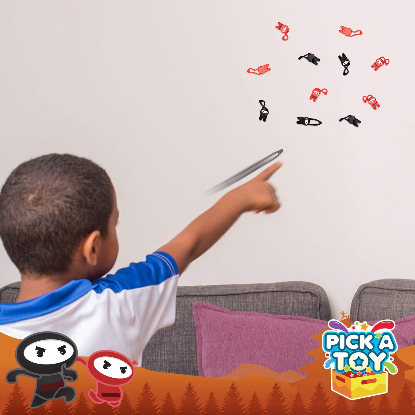 PICK A TOY Ninja Toys - 12-Piece Stretchy Flying Ninjas Slingshots for Parties