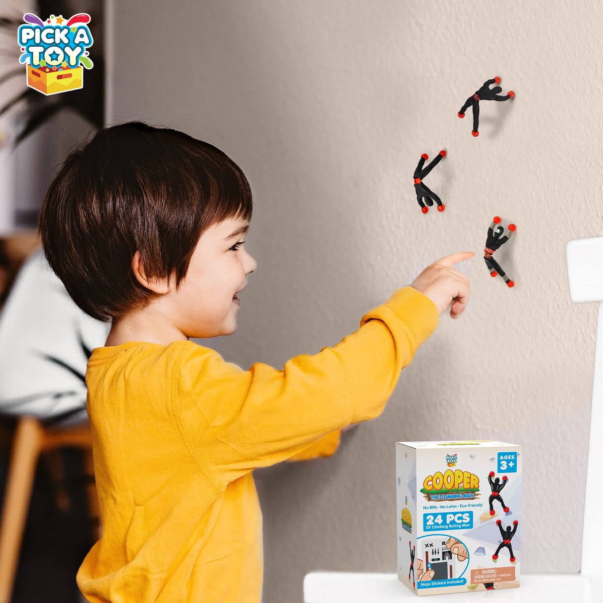PICK A TOY 24 Sticky Wall-Climbing Ninjas with DIY Costume Stickers