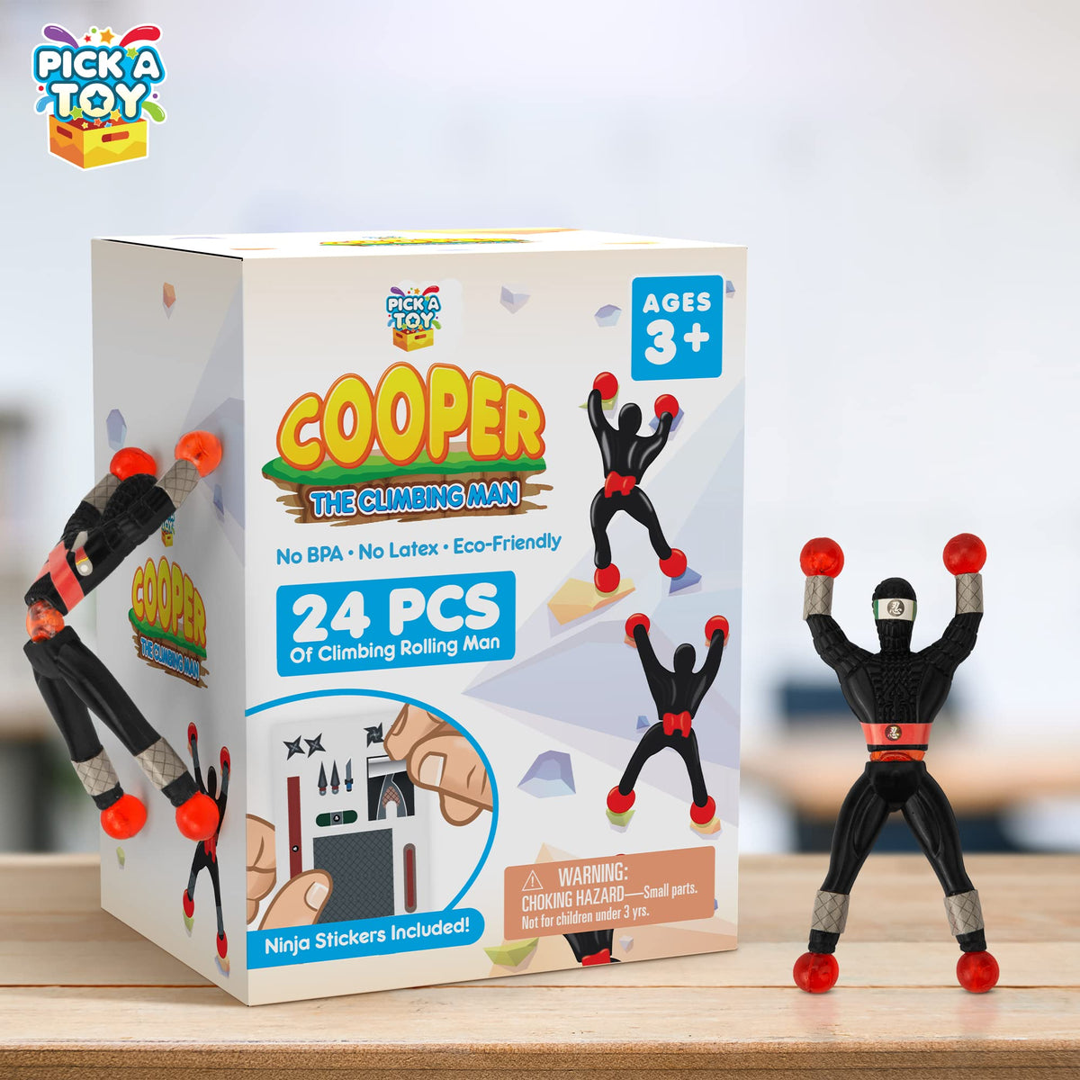 PICK A TOY 24 Sticky Wall-Climbing Ninjas with DIY Costume Stickers