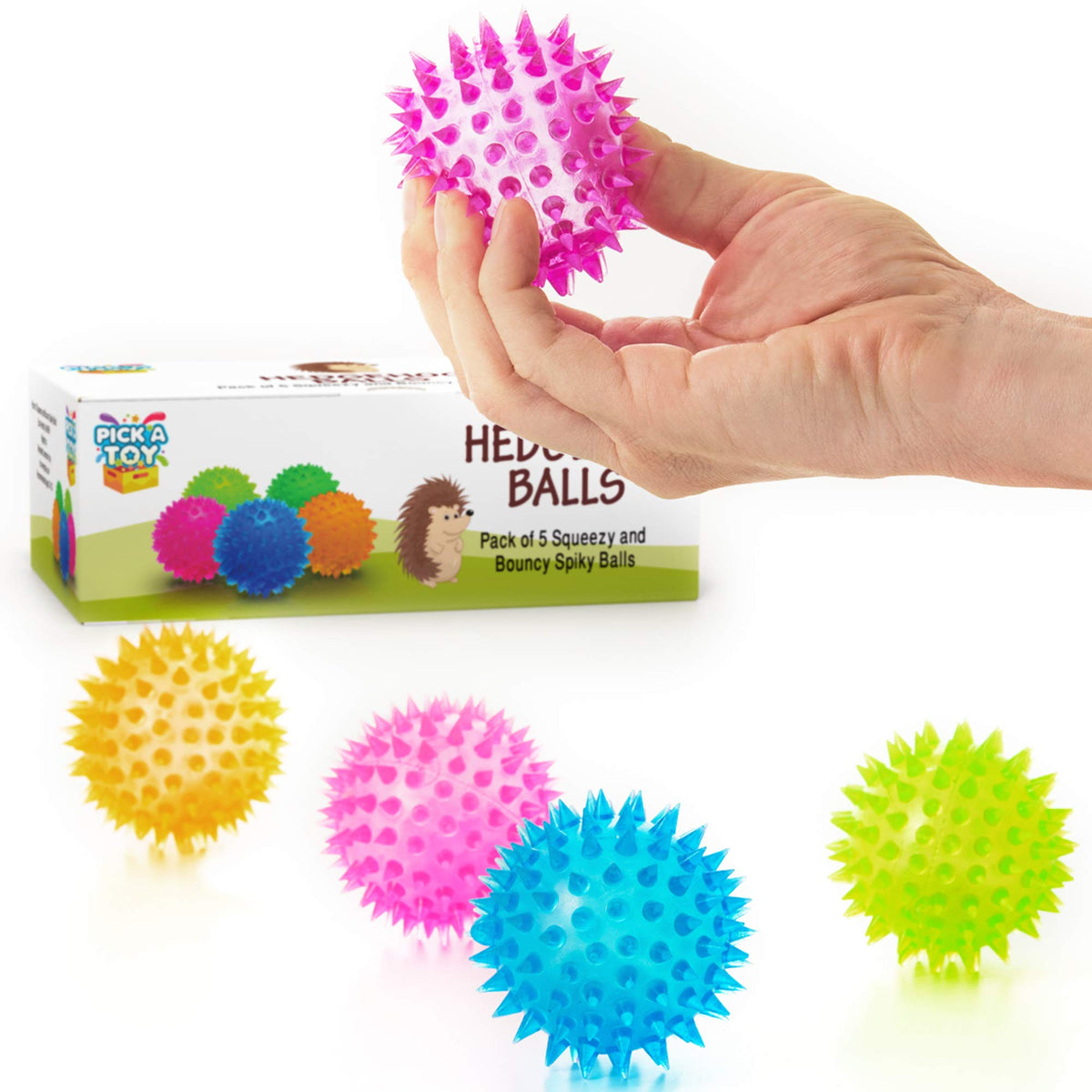 PICK A TOY Squishy Stress Relief Fidget Spiky Ball – 5-Piece Eco-Friendly Antistress Set