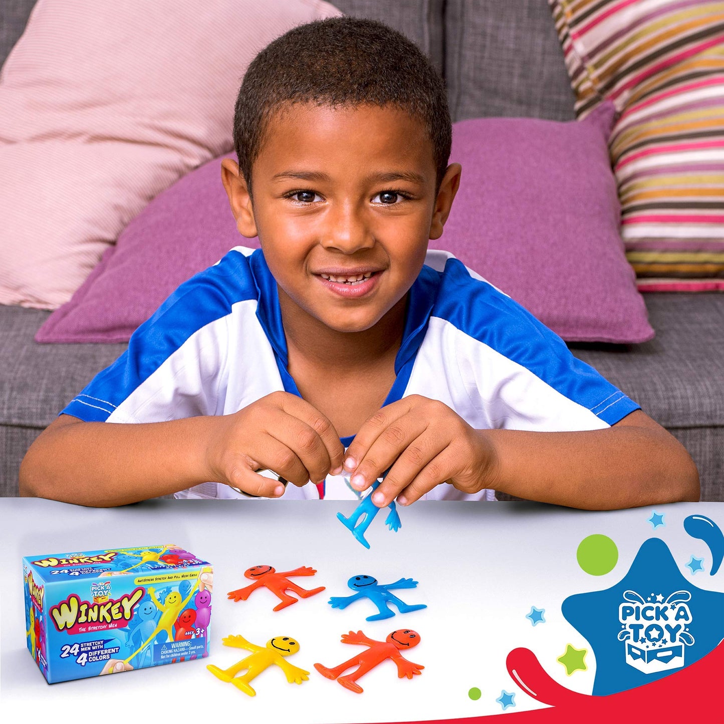 Pick A Toy Stretchy Happy Man Sticky Toy – 24 Bendy Party Favors for Kids