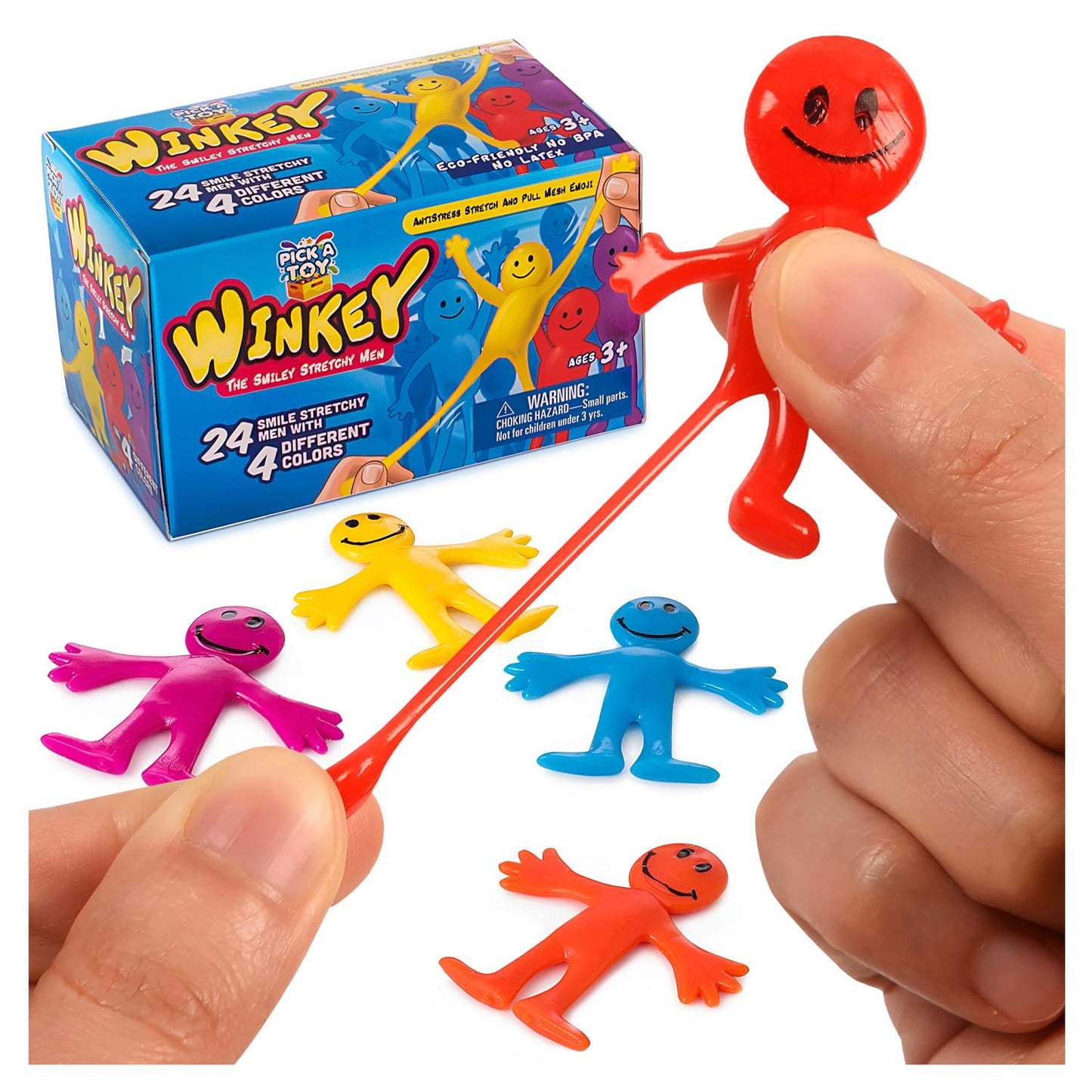 Pick A Toy Stretchy Happy Man Sticky Toy – 24 Bendy Party Favors for Kids