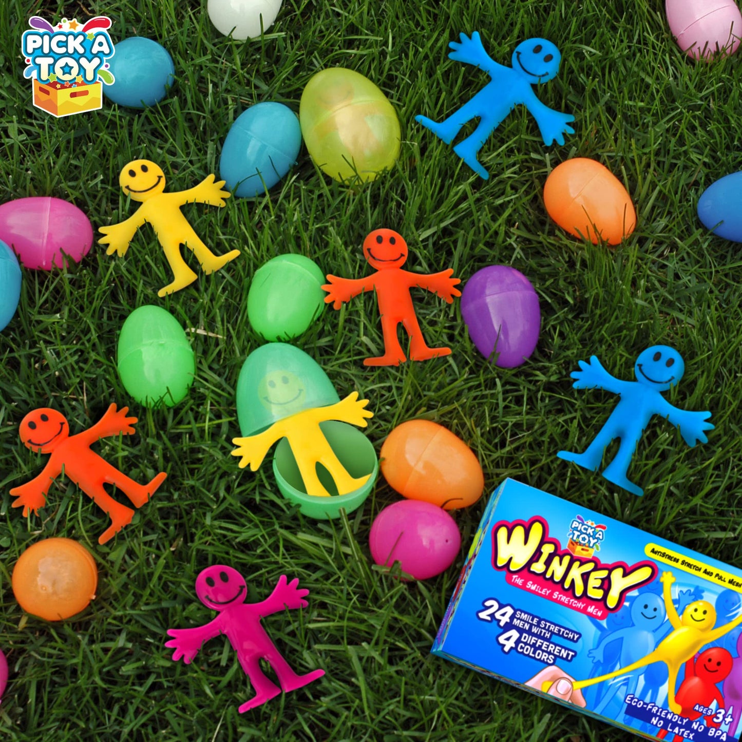 Pick A Toy Stretchy Happy Man Sticky Toy – 24 Bendy Party Favors for Kids