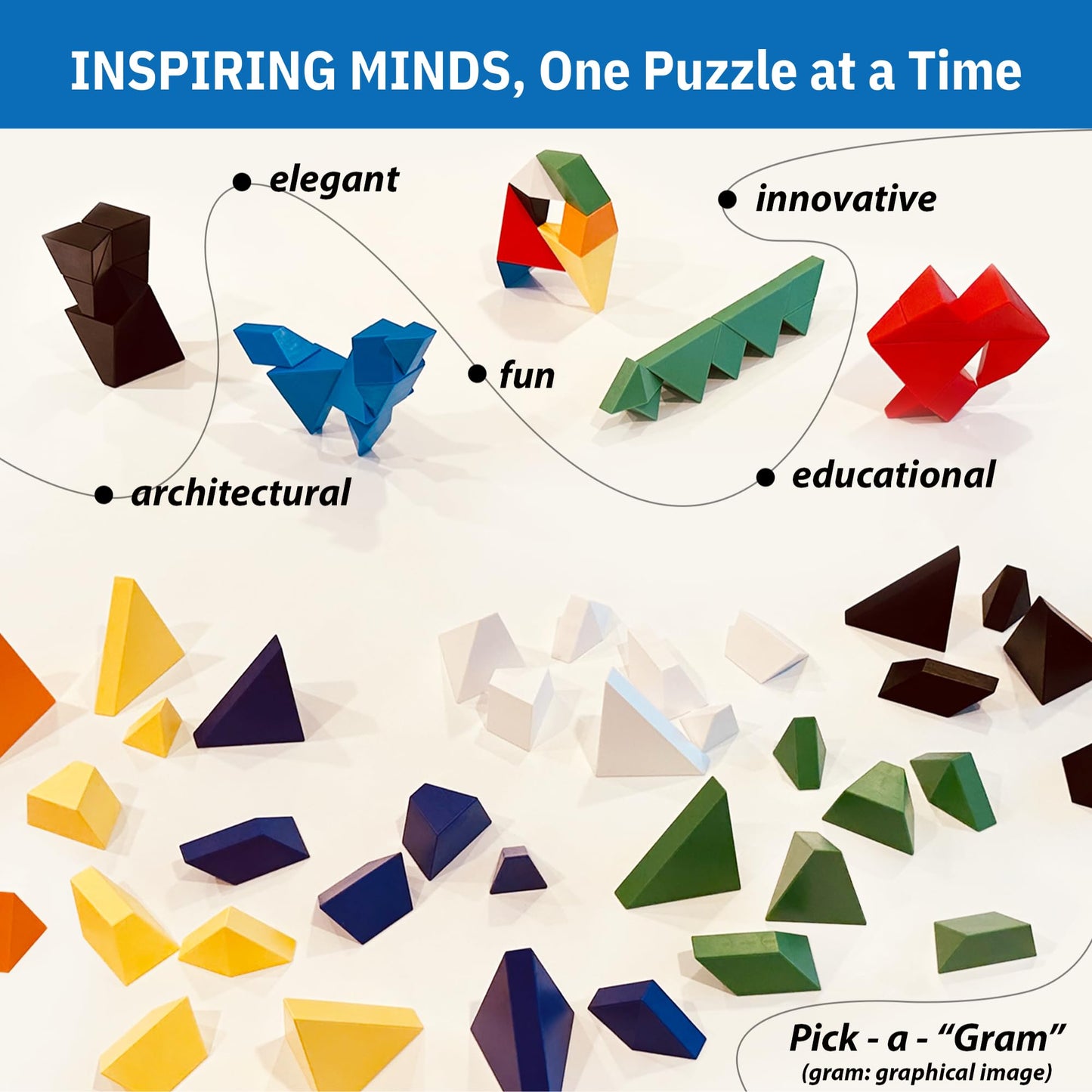 Pickagram Tangram 3D Magnetic Puzzle – STEM Certified Fidget Toy for All Ages