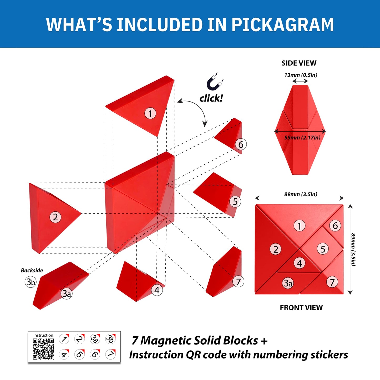 Pickagram Tangram 3D Magnetic Puzzle – STEM Certified Fidget Toy for All Ages