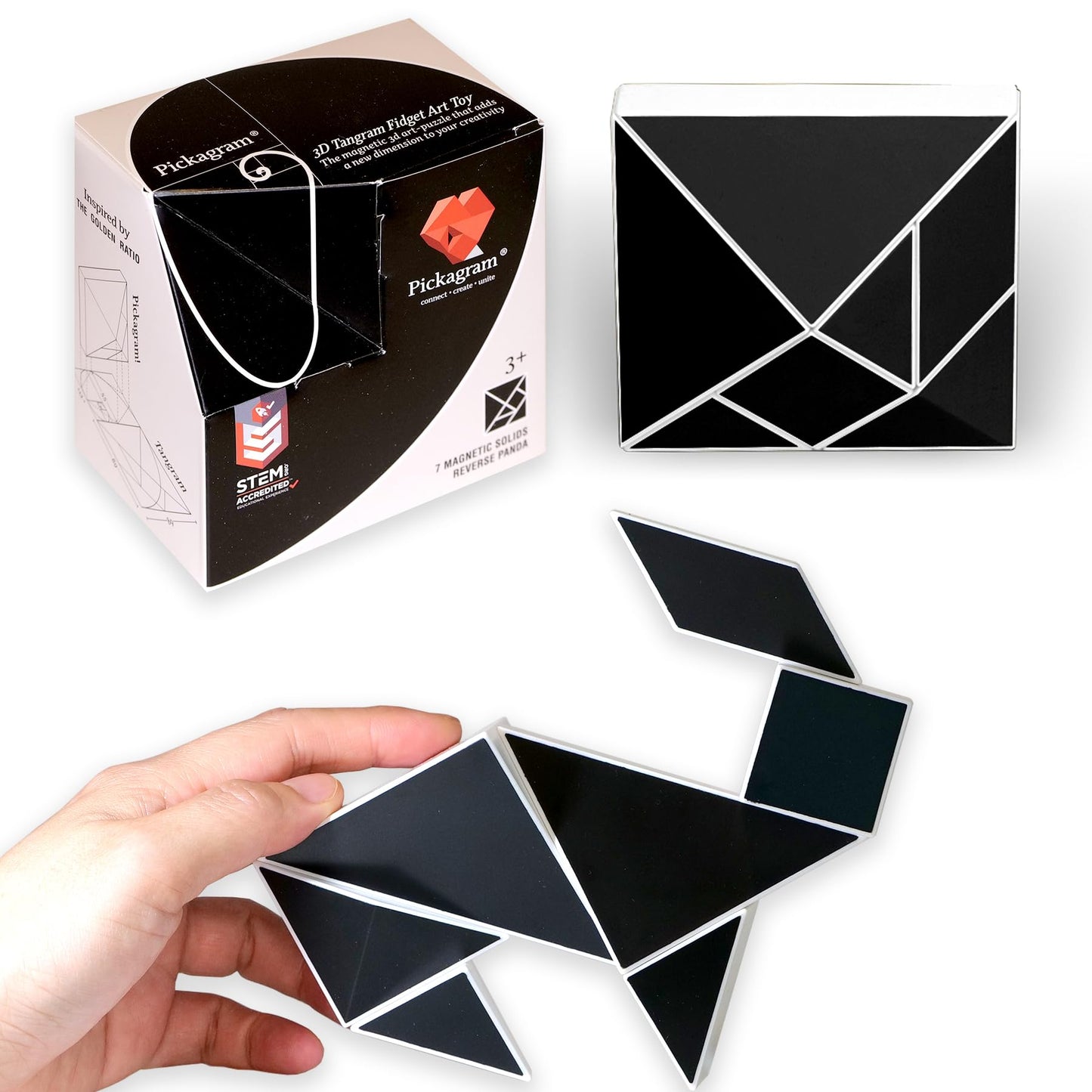 Pickagram Tangram 3D Magnetic Puzzle – STEM Certified Fidget Toy for All Ages