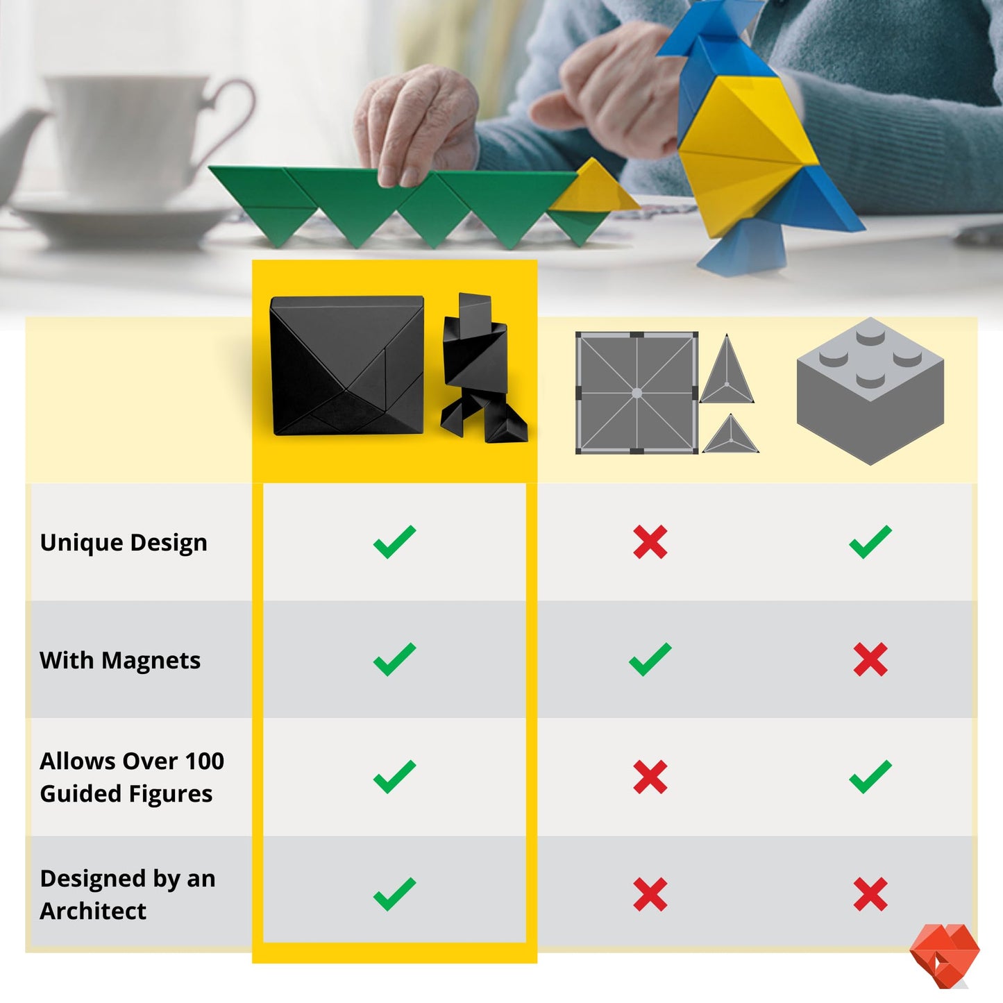 Pickagram Tangram 3D Magnetic Puzzle – STEM Certified Fidget Toy for All Ages