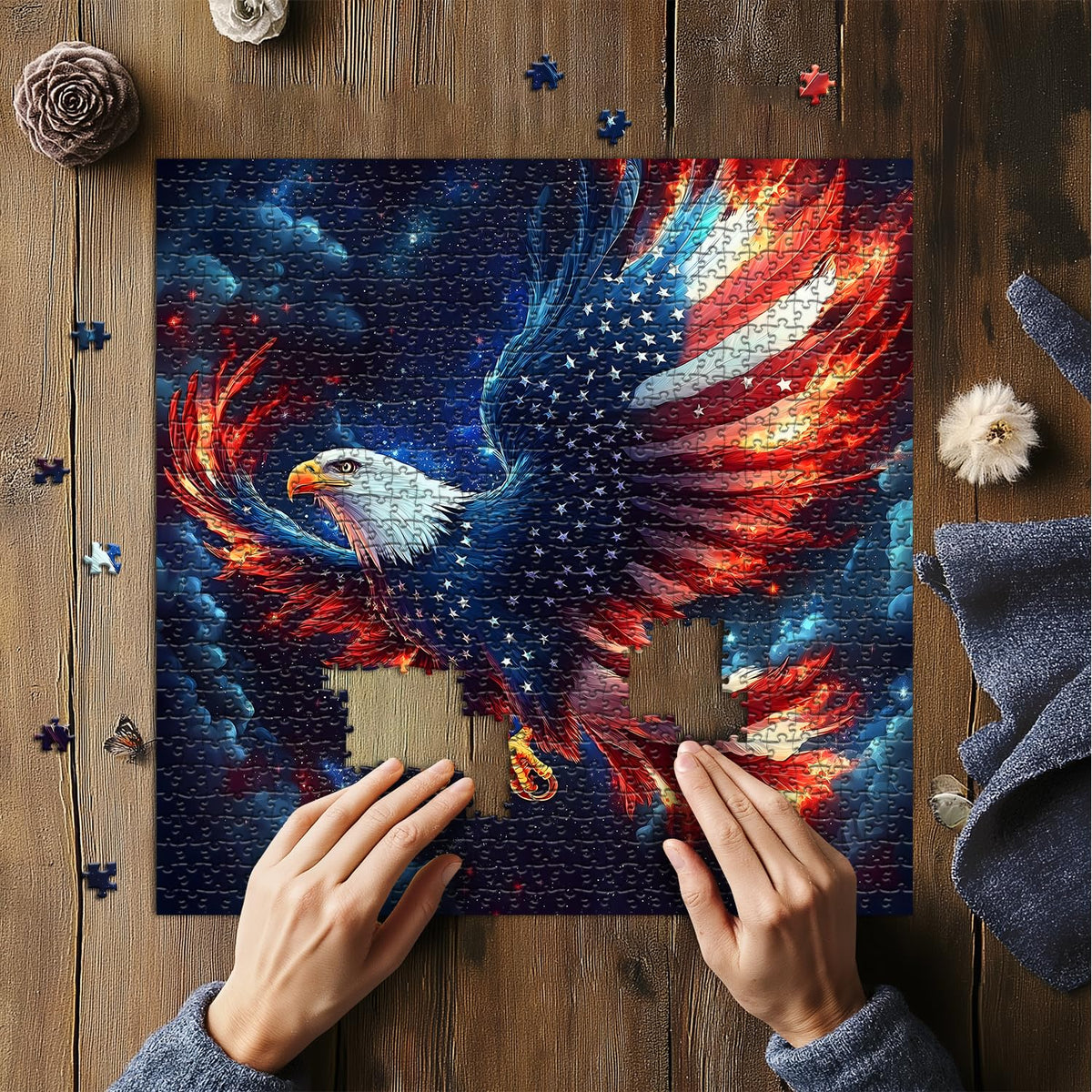 PICKFORU American Flag Eagle Puzzle 1000-Piece – Patriotic Bald Eagle