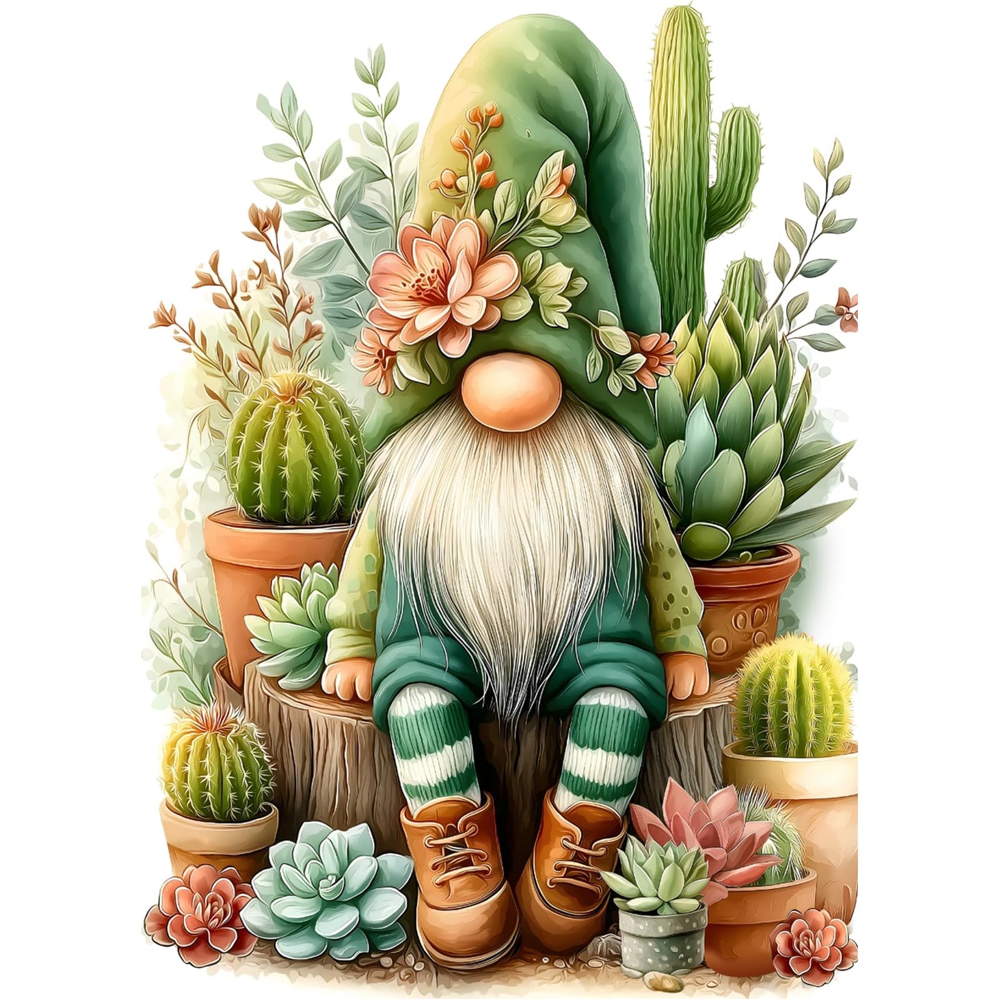 PICKFORU Cactus Gnome Puzzle 1000 Pieces | Garden Succulents Jigsaw for Adults