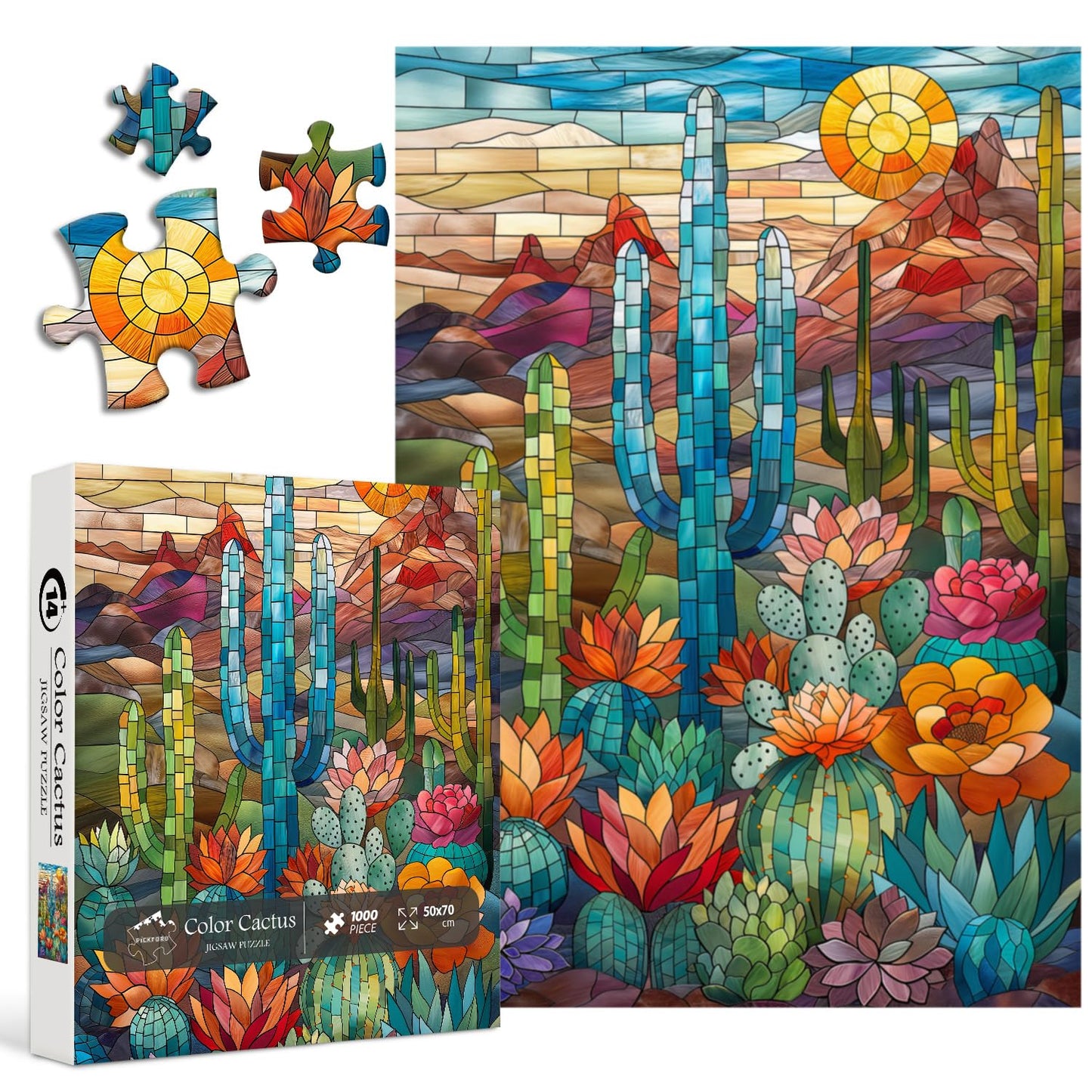 PICKFORU Cactus Puzzles for Adults | 1000+ Pieces & Stained Glass Mosaic
