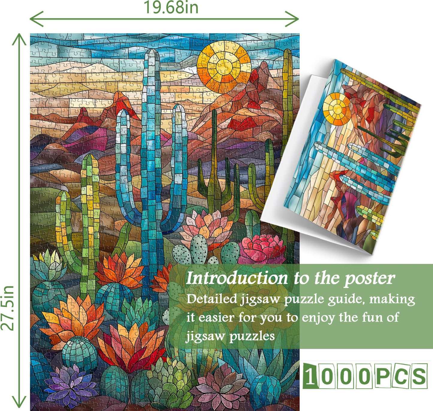 PICKFORU Cactus Puzzles for Adults | 1000+ Pieces & Stained Glass Mosaic