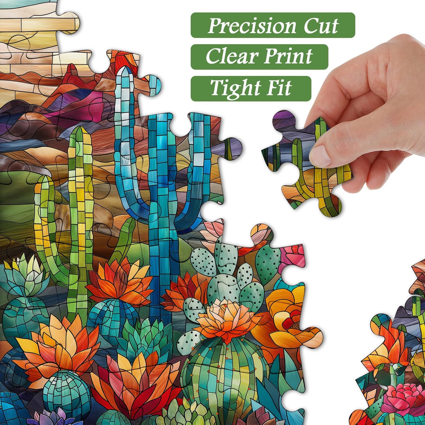 PICKFORU Cactus Puzzles for Adults | 1000+ Pieces & Stained Glass Mosaic