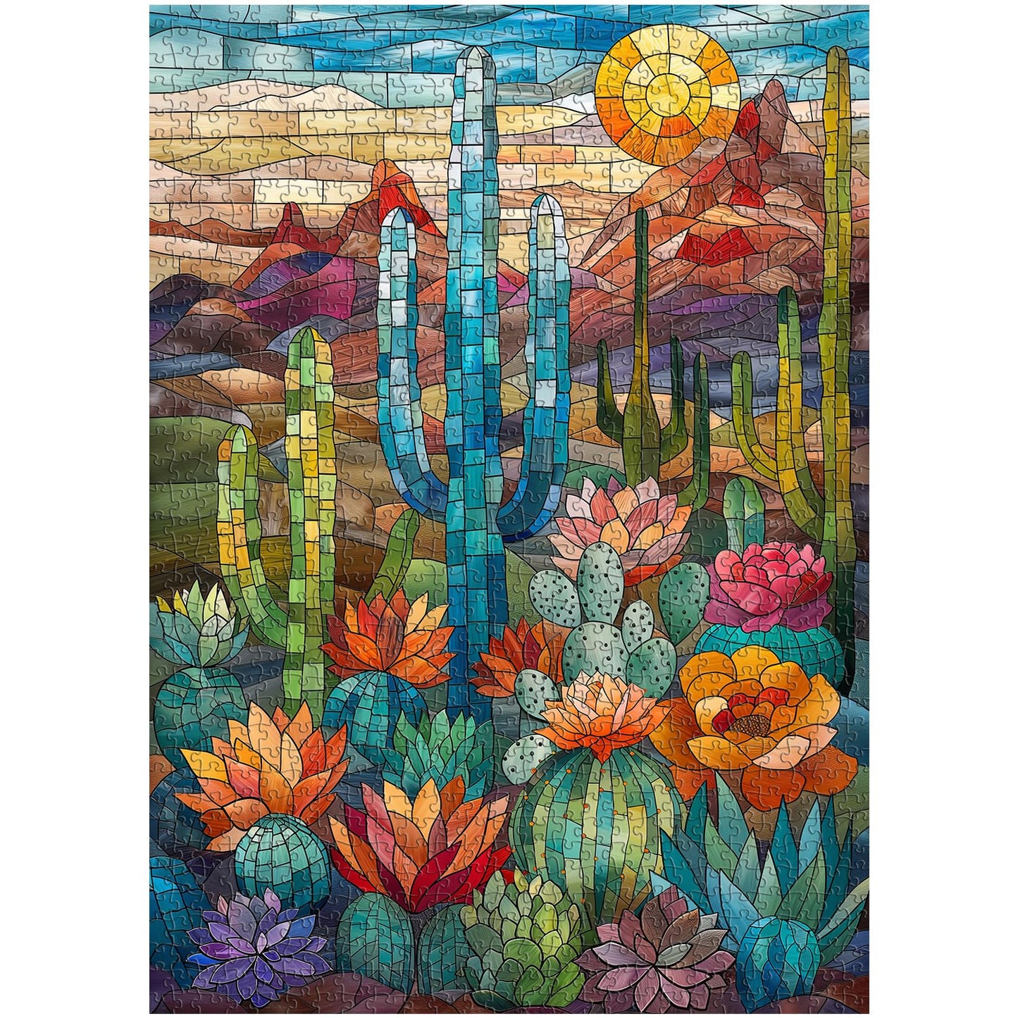 PICKFORU Cactus Puzzles for Adults | 1000+ Pieces & Stained Glass Mosaic