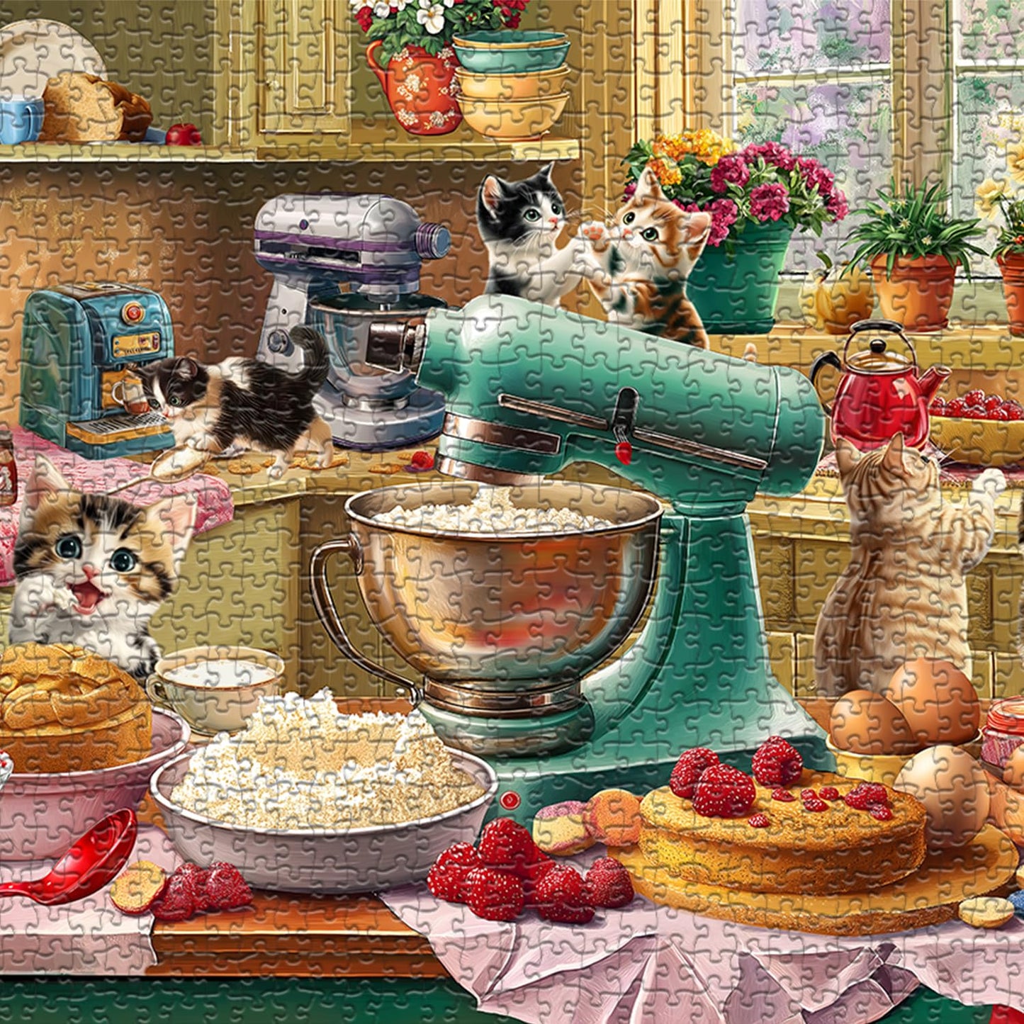 PICKFORU Cat Puzzles for Adults - 1000 Pieces, Kittens Baking Scene, Kitchen Cat Jigsaw Puzzle