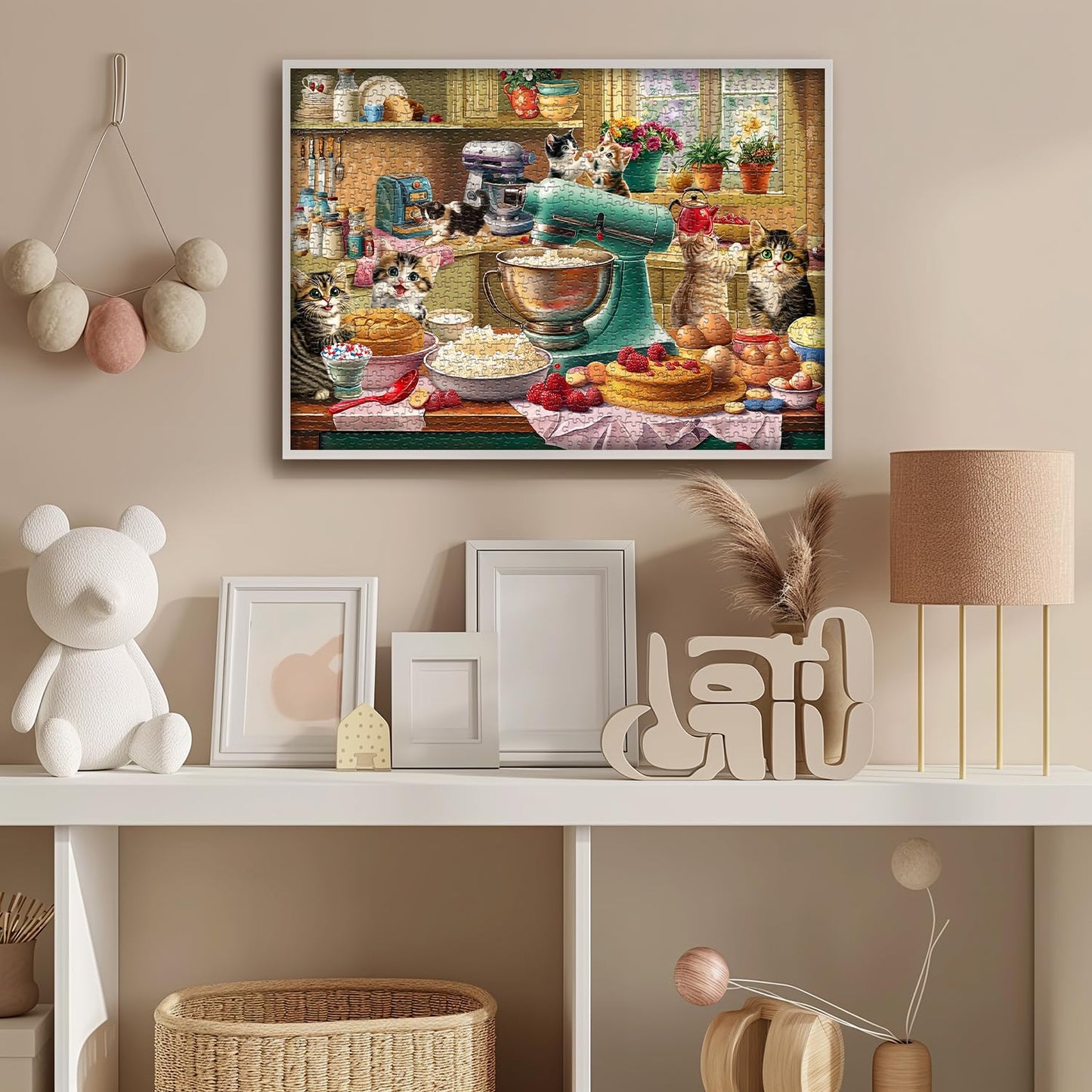 PICKFORU Cat Puzzles for Adults - 1000 Pieces, Kittens Baking Scene, Kitchen Cat Jigsaw Puzzle