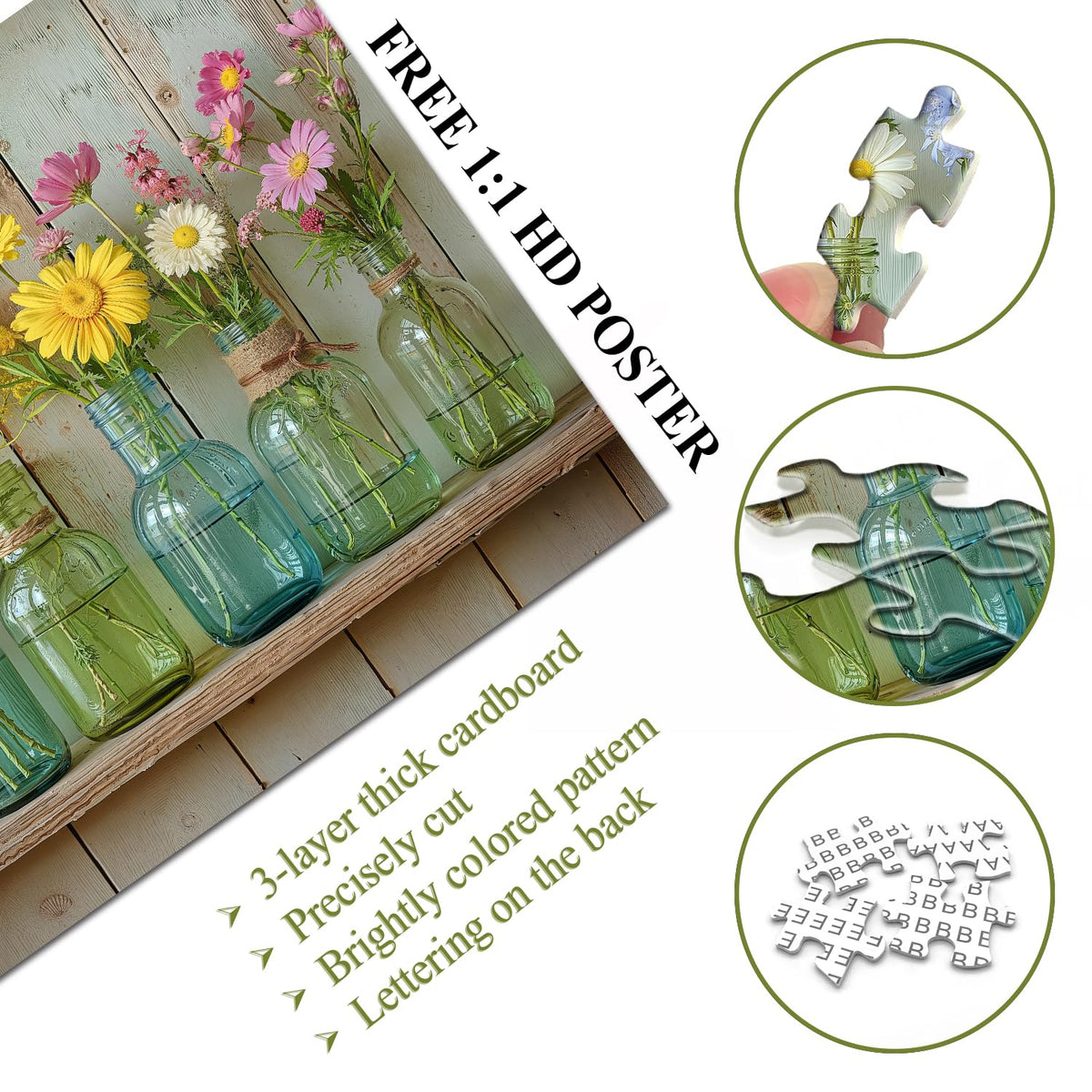 PICKFORU Wildflower 1000-Piece Puzzle – Whispering Blooms Sunflower Vase Garden