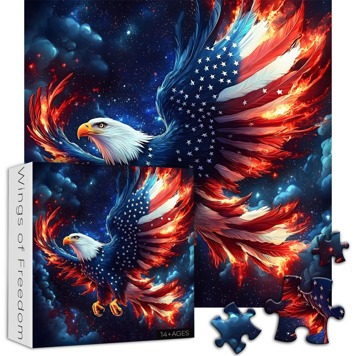 PICKFORU American Flag Eagle Puzzle 1000-Piece – Patriotic Bald Eagle