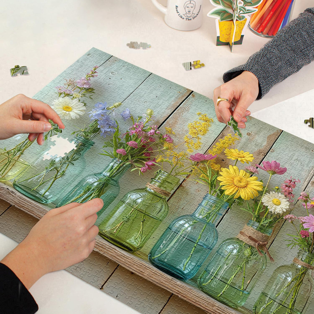 PICKFORU Wildflower 1000-Piece Puzzle – Whispering Blooms Sunflower Vase Garden
