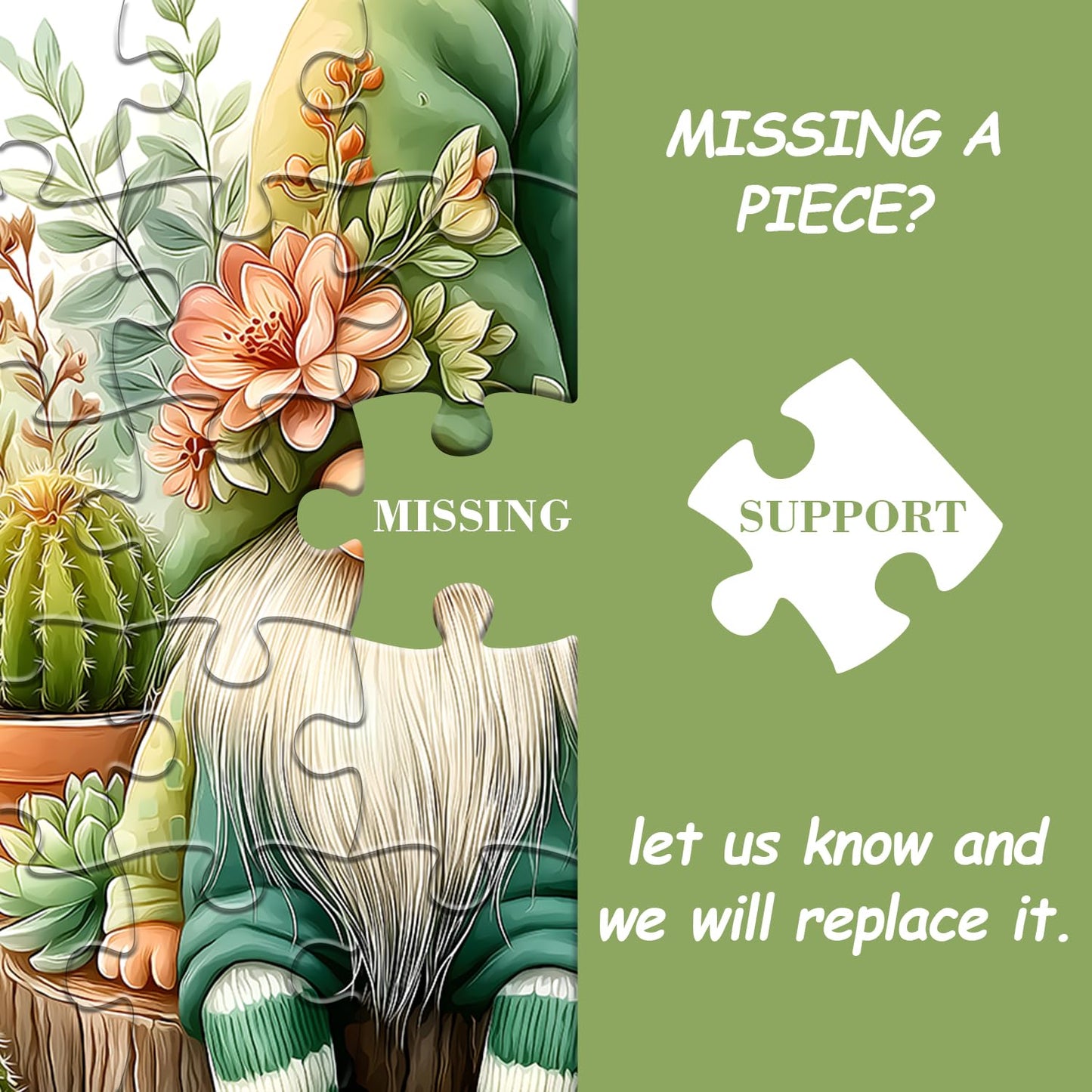 PICKFORU Cactus Gnome Puzzle 1000 Pieces | Garden Succulents Jigsaw for Adults
