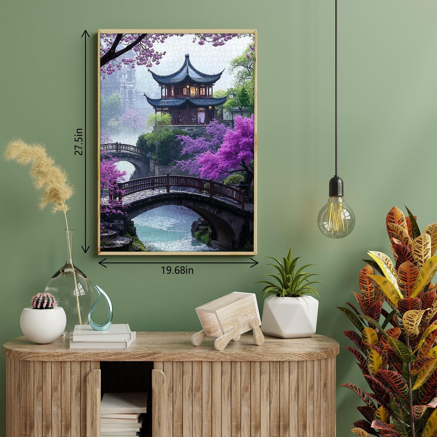 PICKFORU Plum Blossom Dreamscape 1000-Piece Puzzle - Vintage Flower & Lake Park Scene