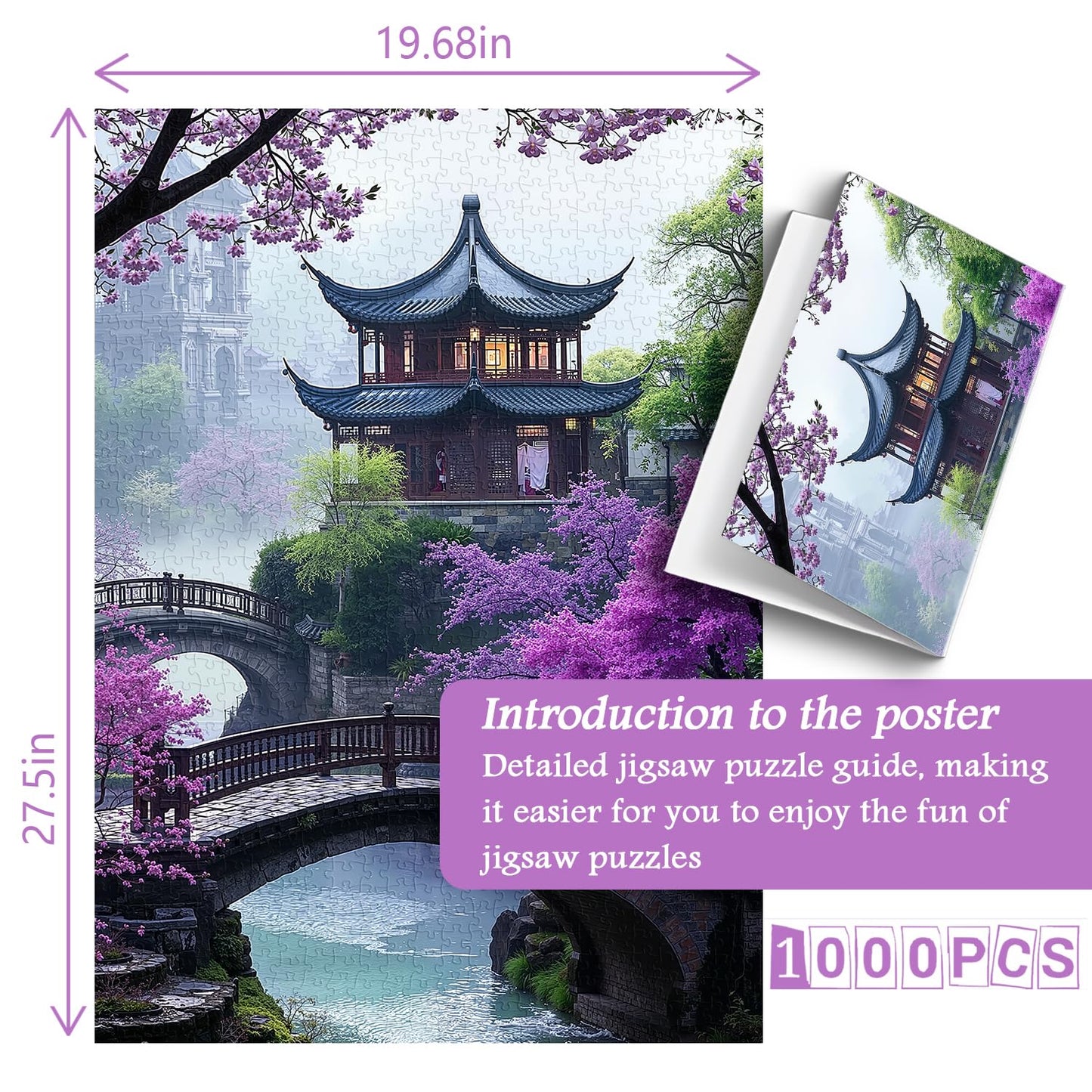 PICKFORU Plum Blossom Dreamscape 1000-Piece Puzzle - Vintage Flower & Lake Park Scene