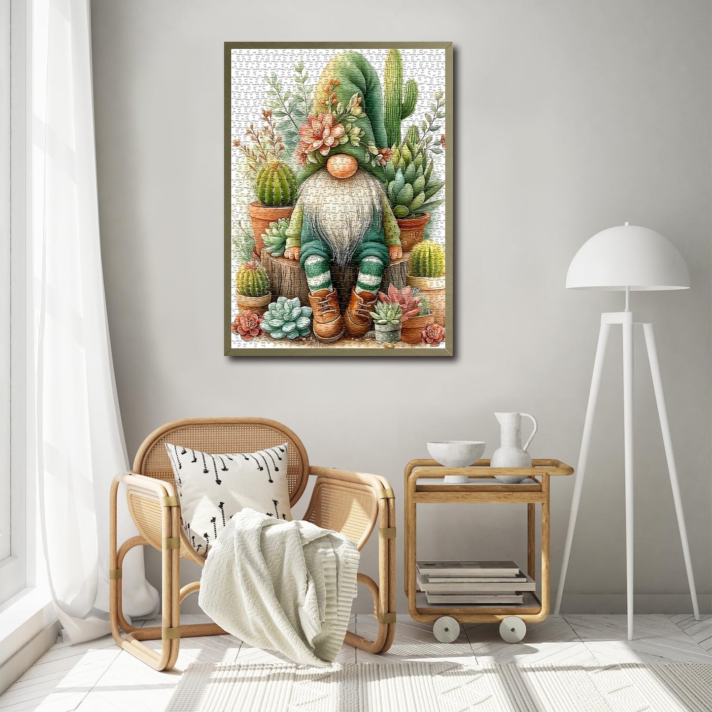 PICKFORU Cactus Gnome Puzzle 1000 Pieces | Garden Succulents Jigsaw for Adults