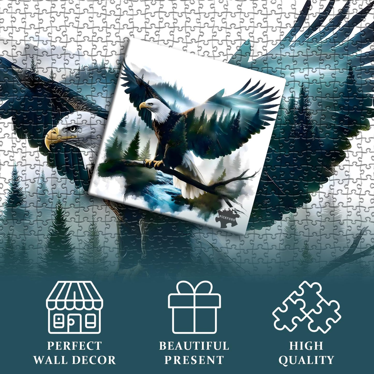 PICKFORU Bald Eagle Puzzle 1000 Pieces – Nature Forest Landscape Jigsaw for Adults