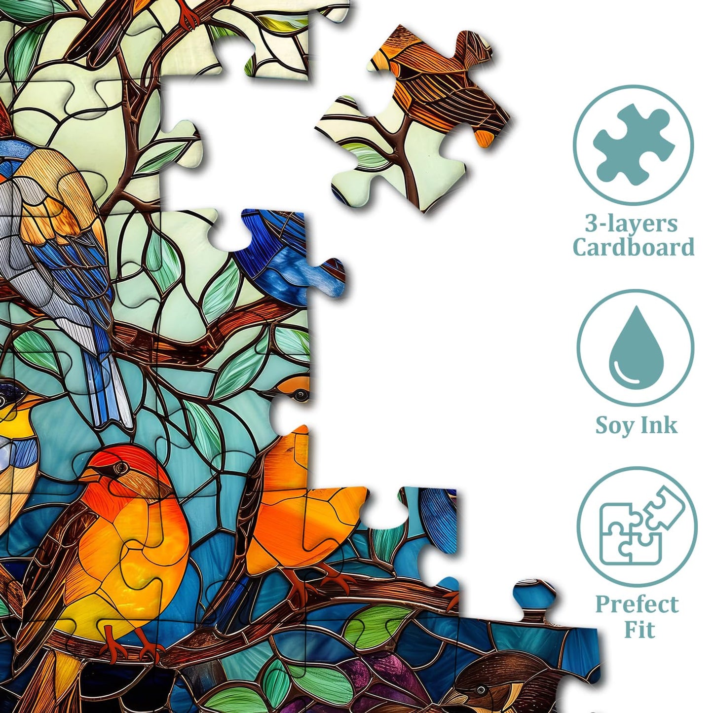 PICKFORU Stained Glass Round Bird Puzzle 1000 Pieces – Colorful Tree Jigsaw for Adults